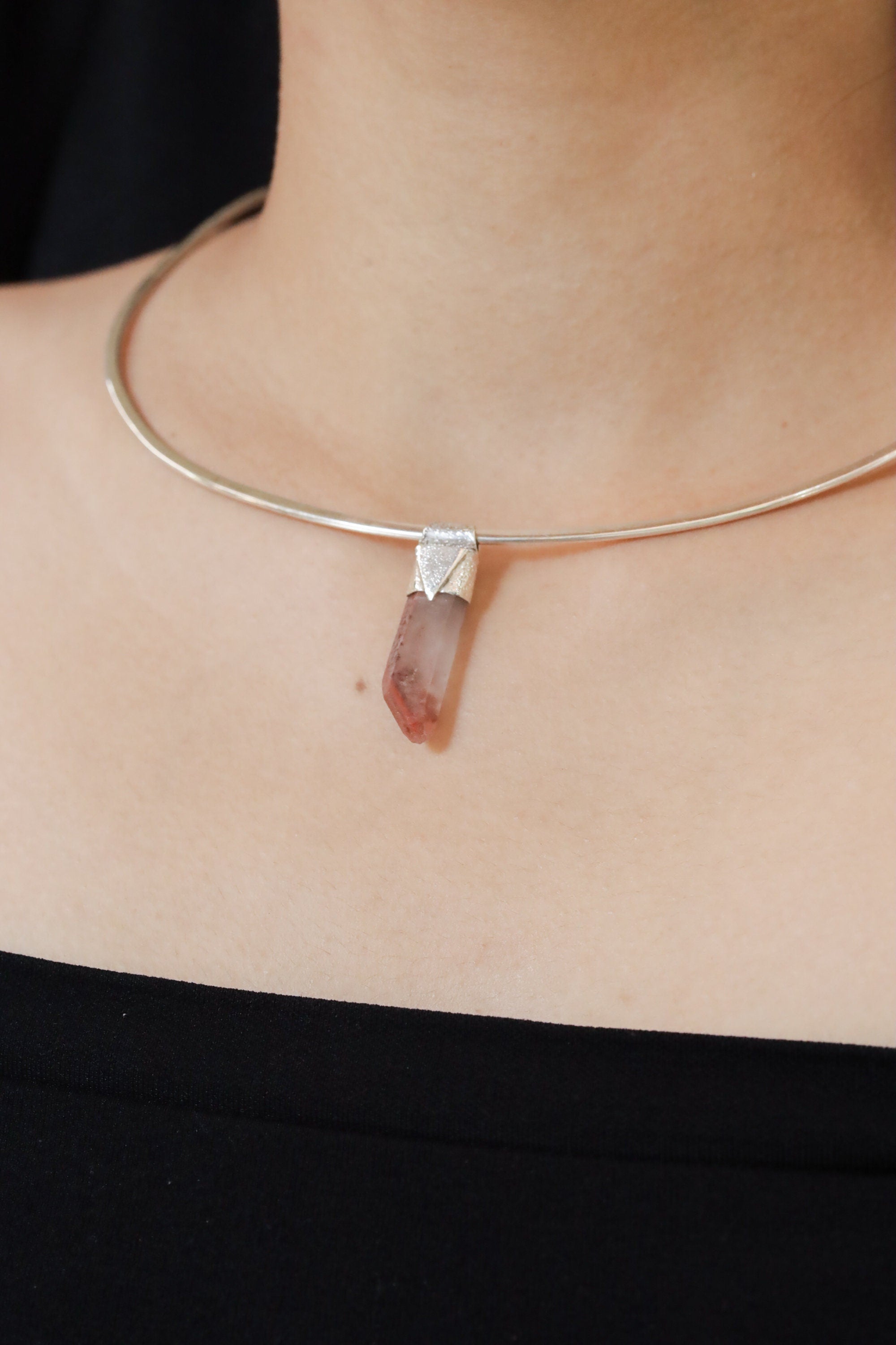 Australian Phantom Lithium Quartz Stack Pendant 925 Silver Crystal Necklace Heart Crown Chakra Layering Gift