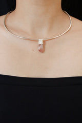 Australian Phantom Lithium Quartz Stack Pendant shown worn on the chest as a soft sterling silver layering necklace.
