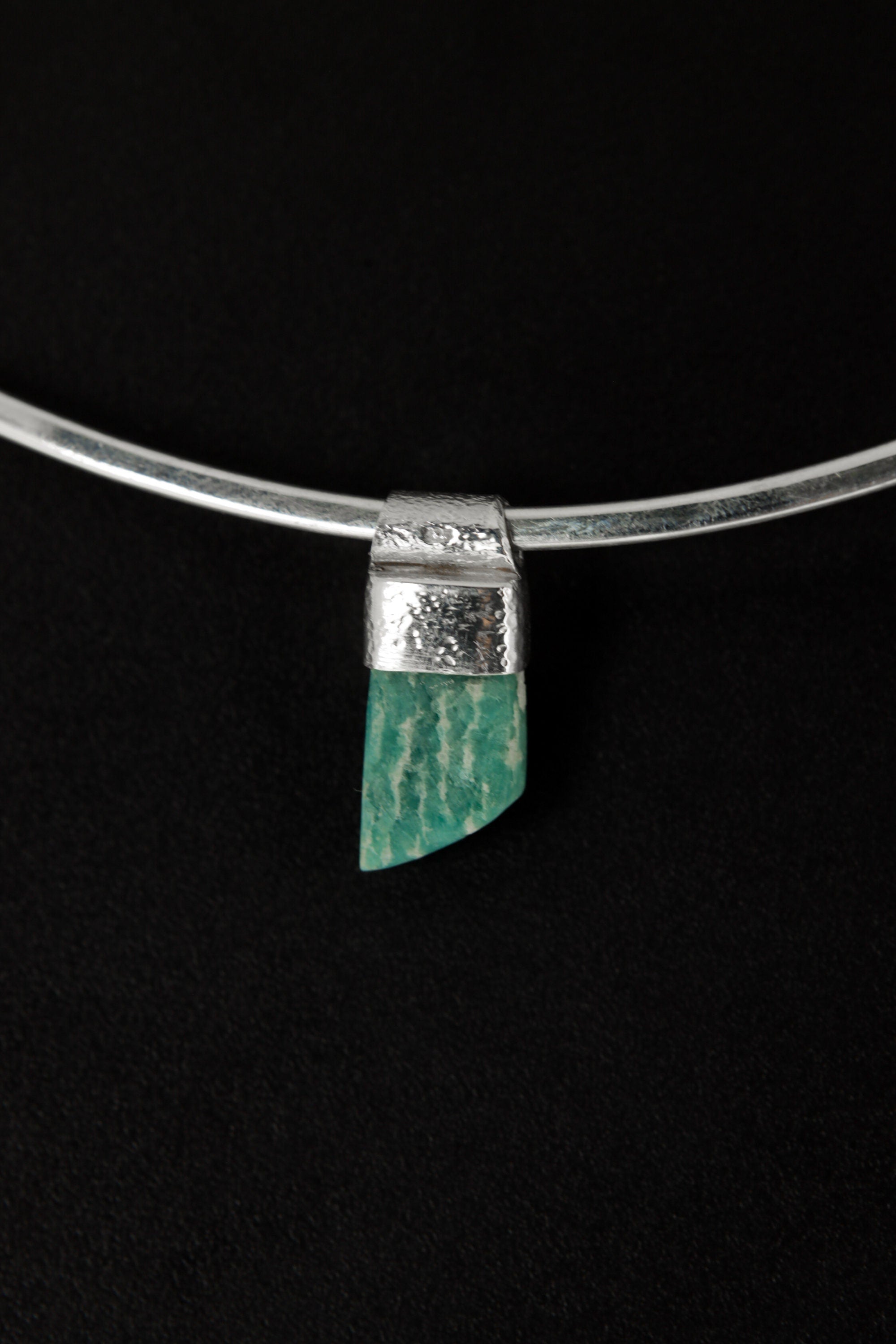 Rough Cut Amazonite - Stack Pendant - Organic Textured 925 Sterling Silver - Crystal Necklace - No/1