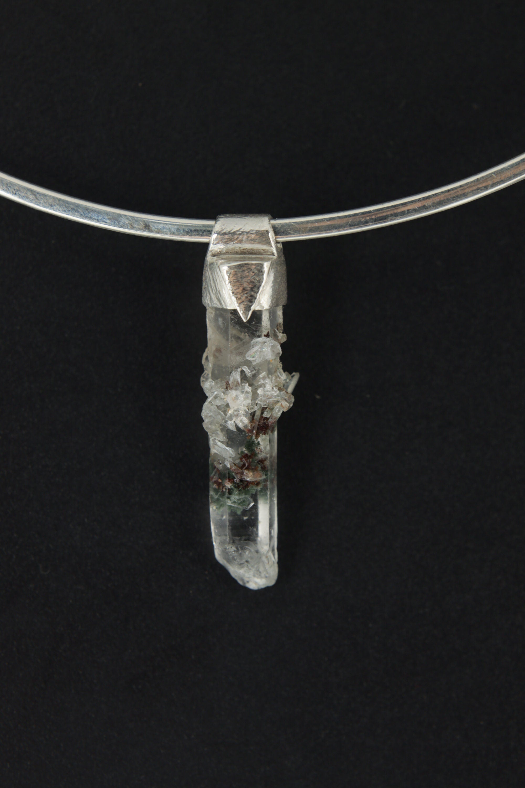 Himalayan Chlorite Drusy Quartz Point - Stack Pendant - Organic Textured 925 Sterling Silver - Crystal Necklace