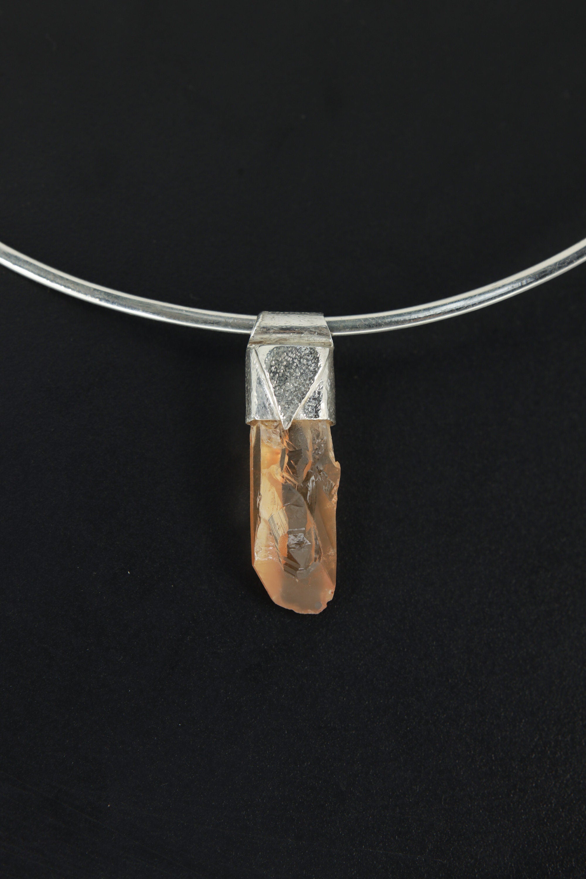 Australian Lithium Quartz Point Stack Pendant, Organic Textured 925 Sterling Silver, Heart Chakra,Libra Zodiac,Emotional Healing,Unique Gift
