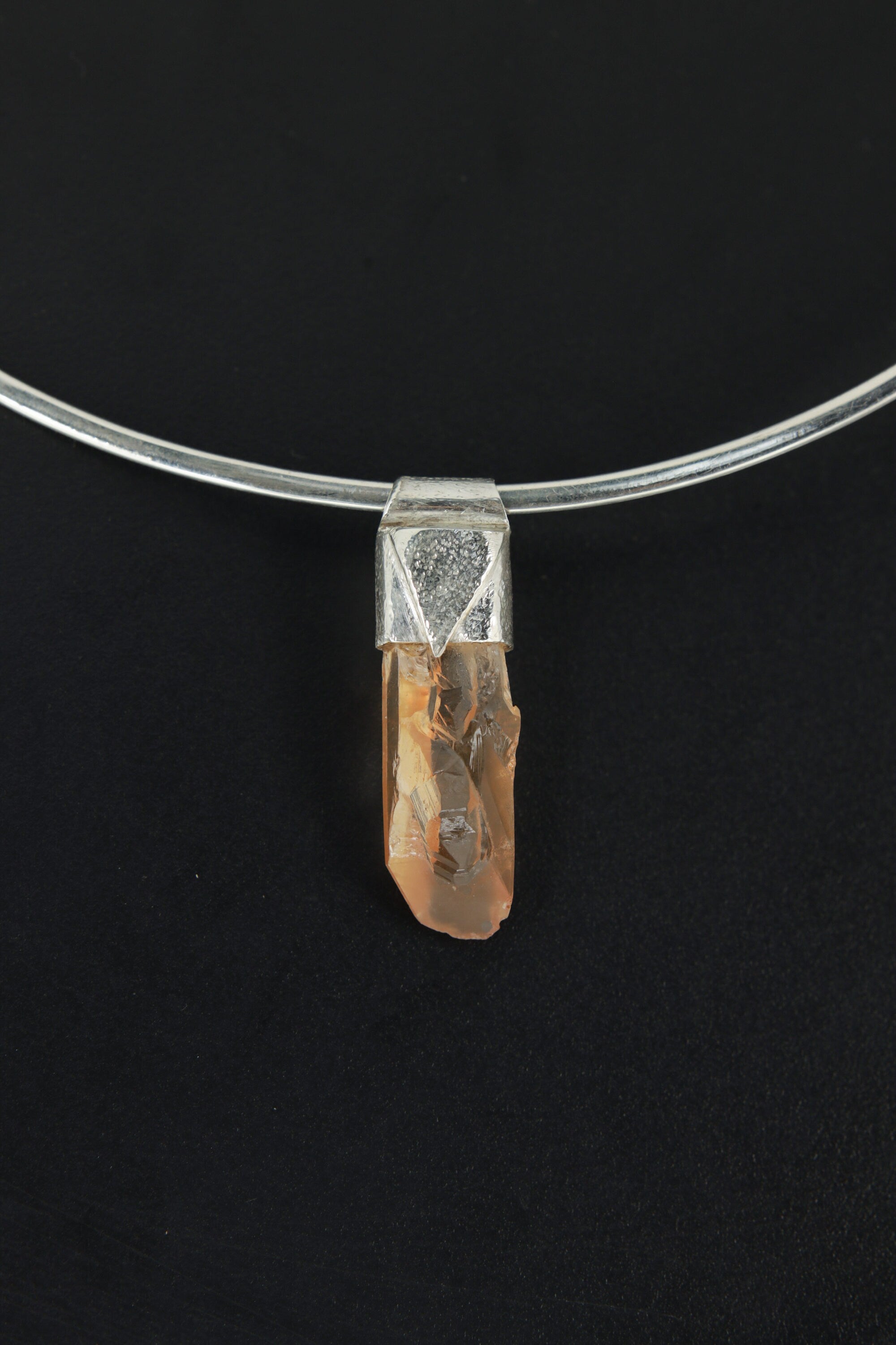 Australian Lithium Quartz Point - Stack Pendant - Organic Textured 925 Sterling Silver - Crystal Necklace