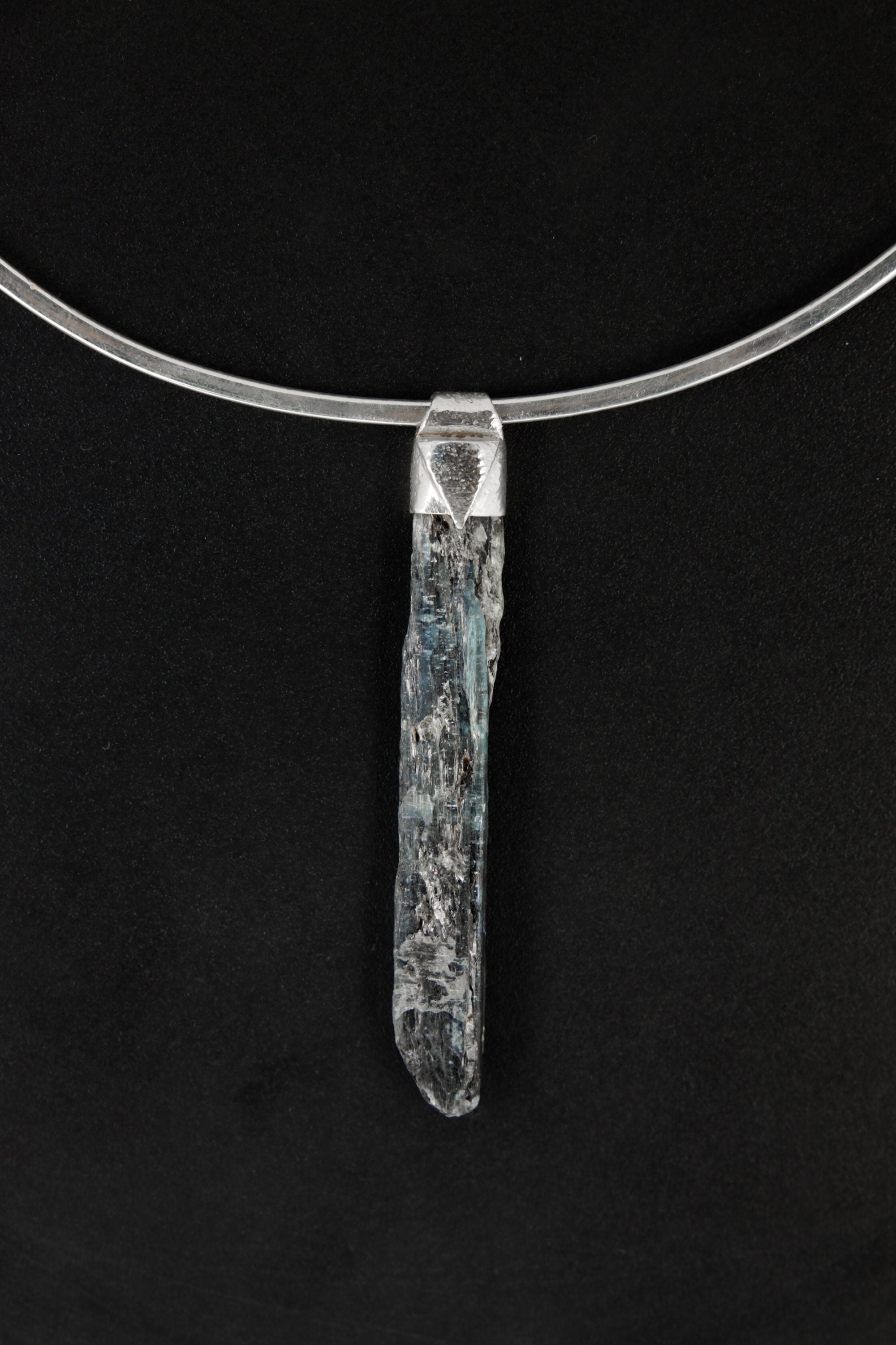 Australian Ocean Kyanite with Black Mica Pendant, Stack Collection, Organic Textured Charm, Sterling Silver, Throat Chakra, Calming Energy