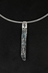 Australian Ocean Kyanite with Black Mica Pendant, Stack Collection, Organic Textured Charm, Sterling Silver, Throat Chakra, Calming Energy