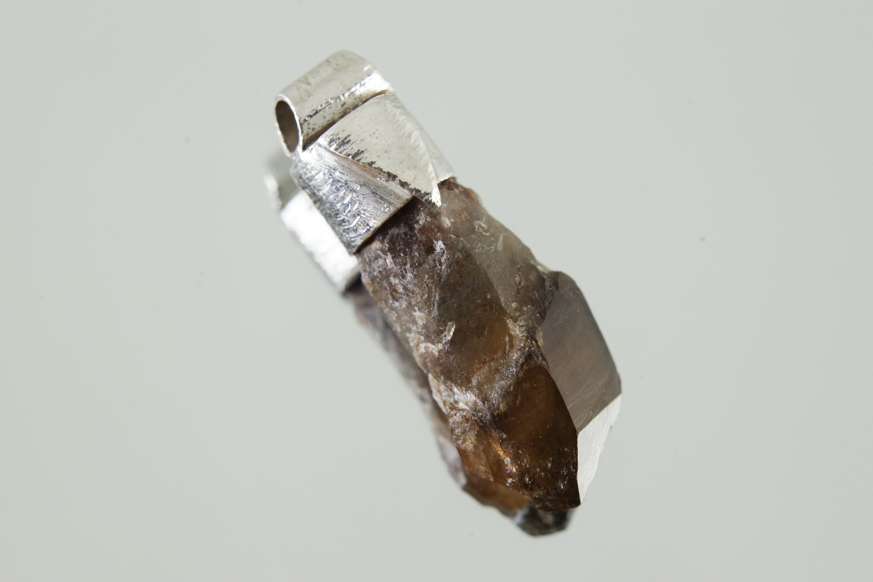 Smoky Citrine Phantom Quartz Pendant: Sterling Silver Crystal Stack