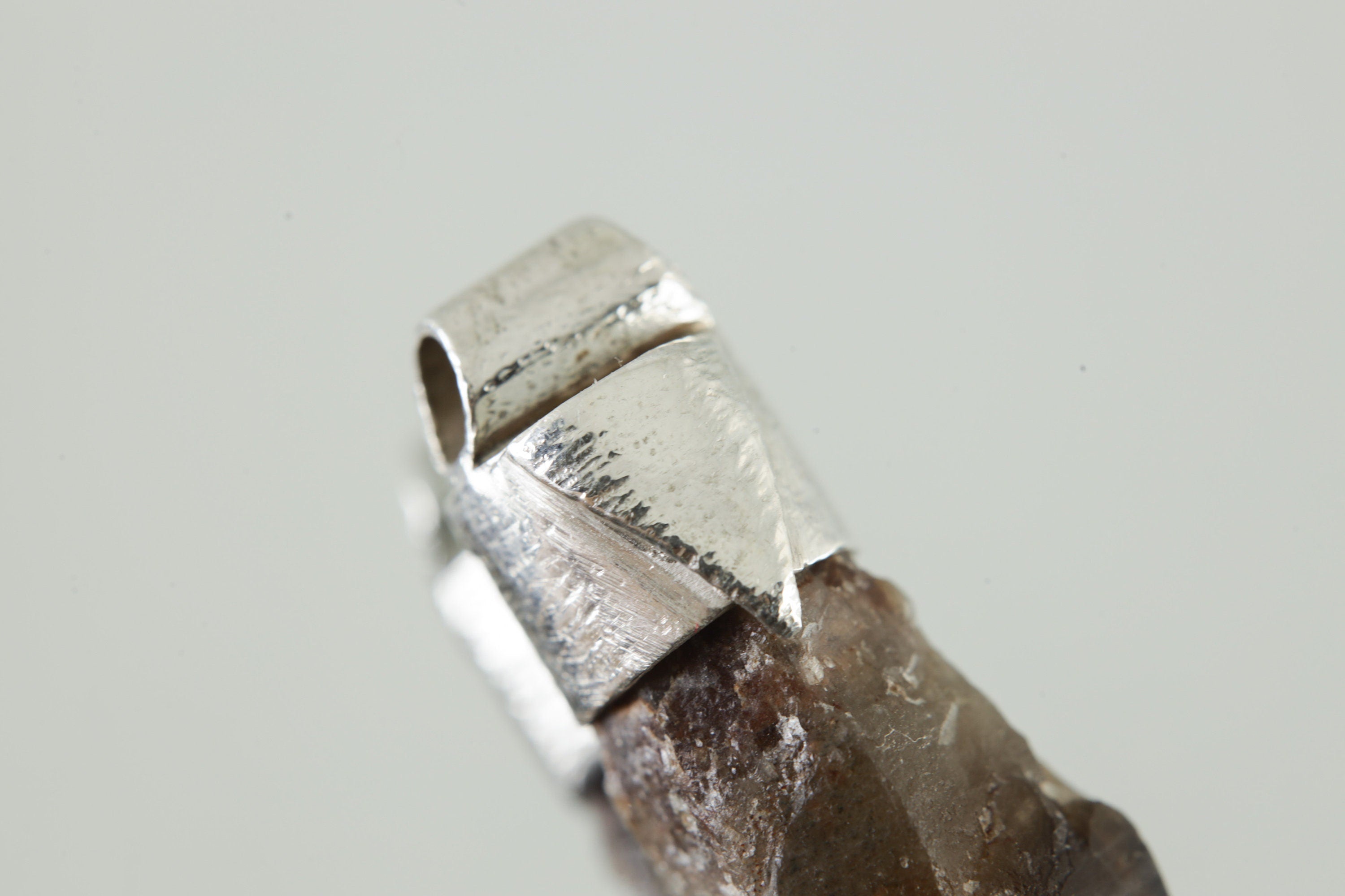 Australian Smoky Citrine Phantom Sceptre Quartz - Stack Pendant - Organic Textured 925 Sterling Silver - Crystal Necklace