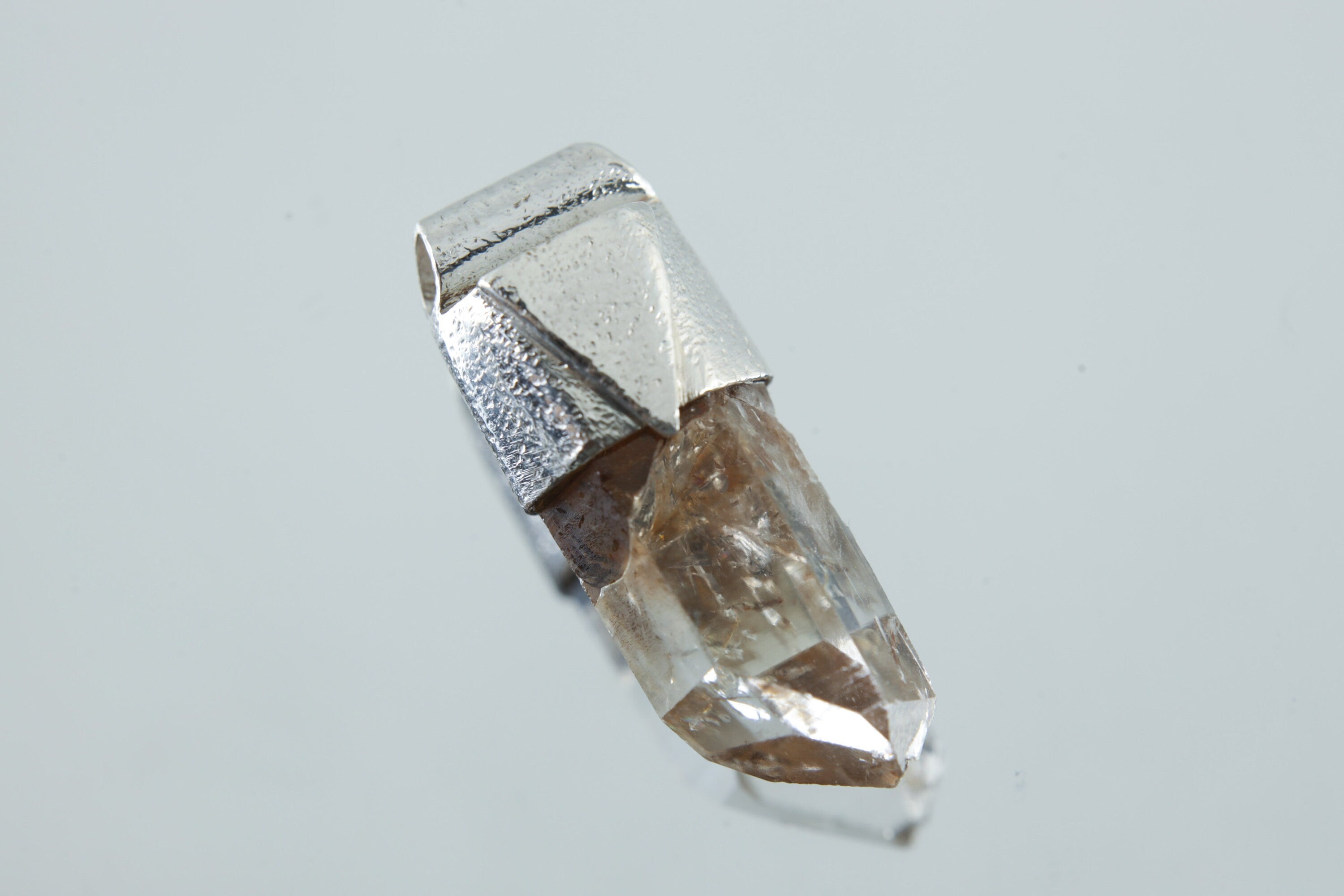Lemurian Lithium Quartz Point - Stack Pendant - Organic Textured 925 Sterling Silver - Crystal Necklace