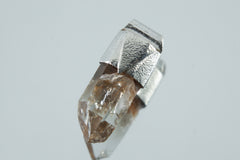 Lemurian Lithium Quartz Point Stack Pendant, Organic Textured Sterling Silver, Heart Chakra, Libra, Emotional Balance Healing, Unique Gift