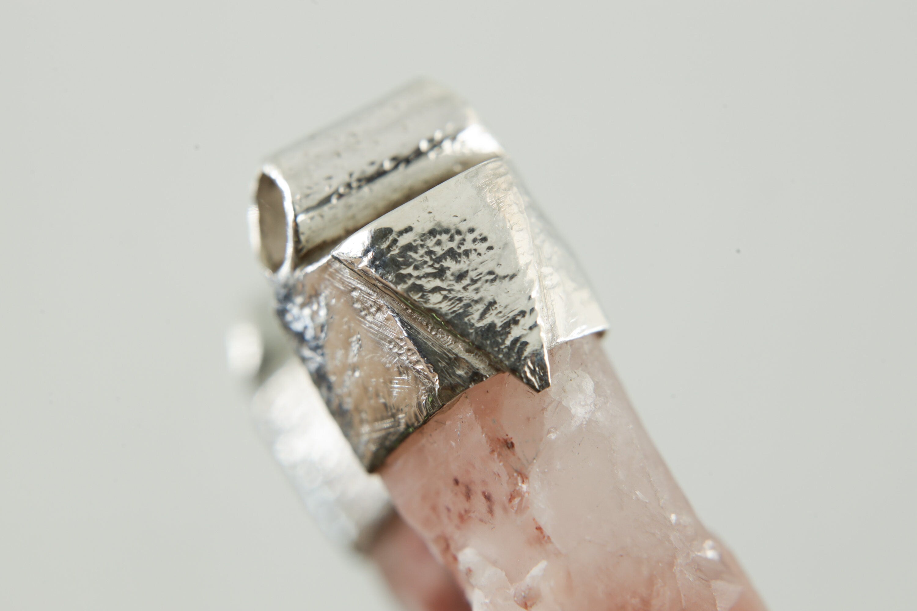 Australian Phantom Lithium Quartz Point - Stack Pendant - Organic Textured 925 Sterling Silver - Crystal Necklace - No/09