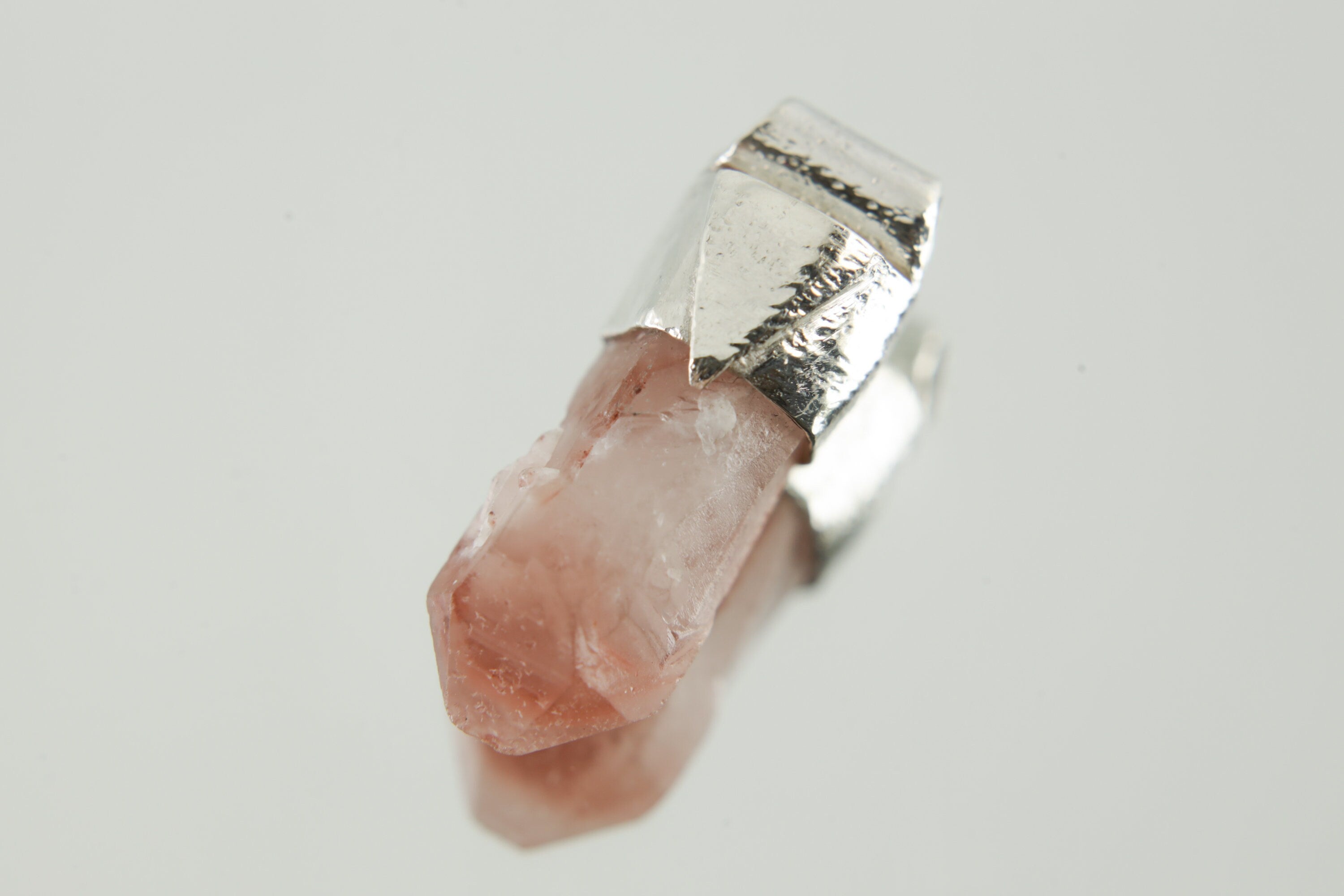 Australian Phantom Lithium Quartz Point Stack Pendant, Organic Textured 925 Sterling Silver, Heart Chakra, Libra Zodiac,Unique Gift - No/09