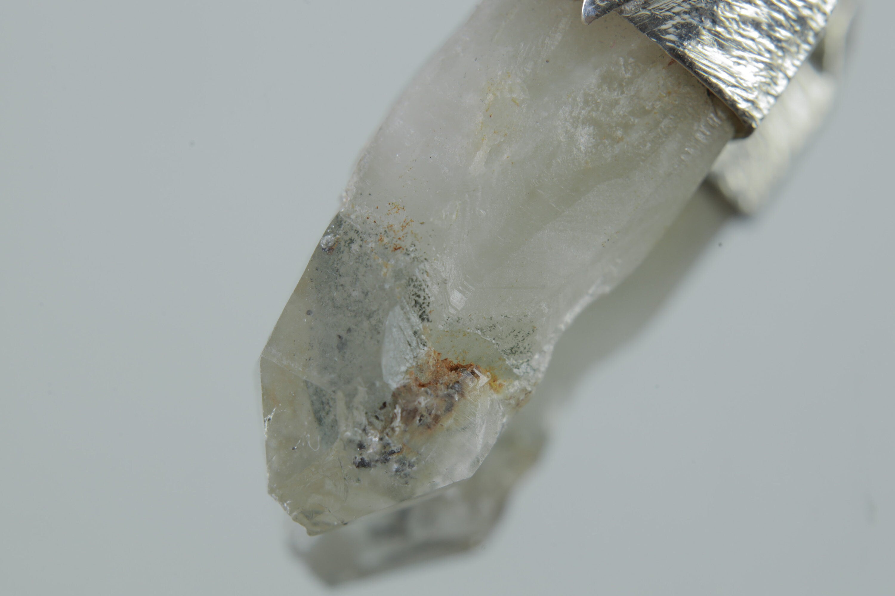Australian Chlorite Phantom Quartz Point - Stack Pendant - Organic Textured 925 Sterling Silver - Crystal Necklace
