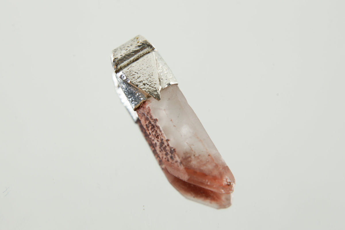 Australian Phantom Lithium Quartz Point Stack Pendant, Organic Textured 925 Sterling Silver, Heart Chakra, Libra Zodiac, Unique Gift - No/02
