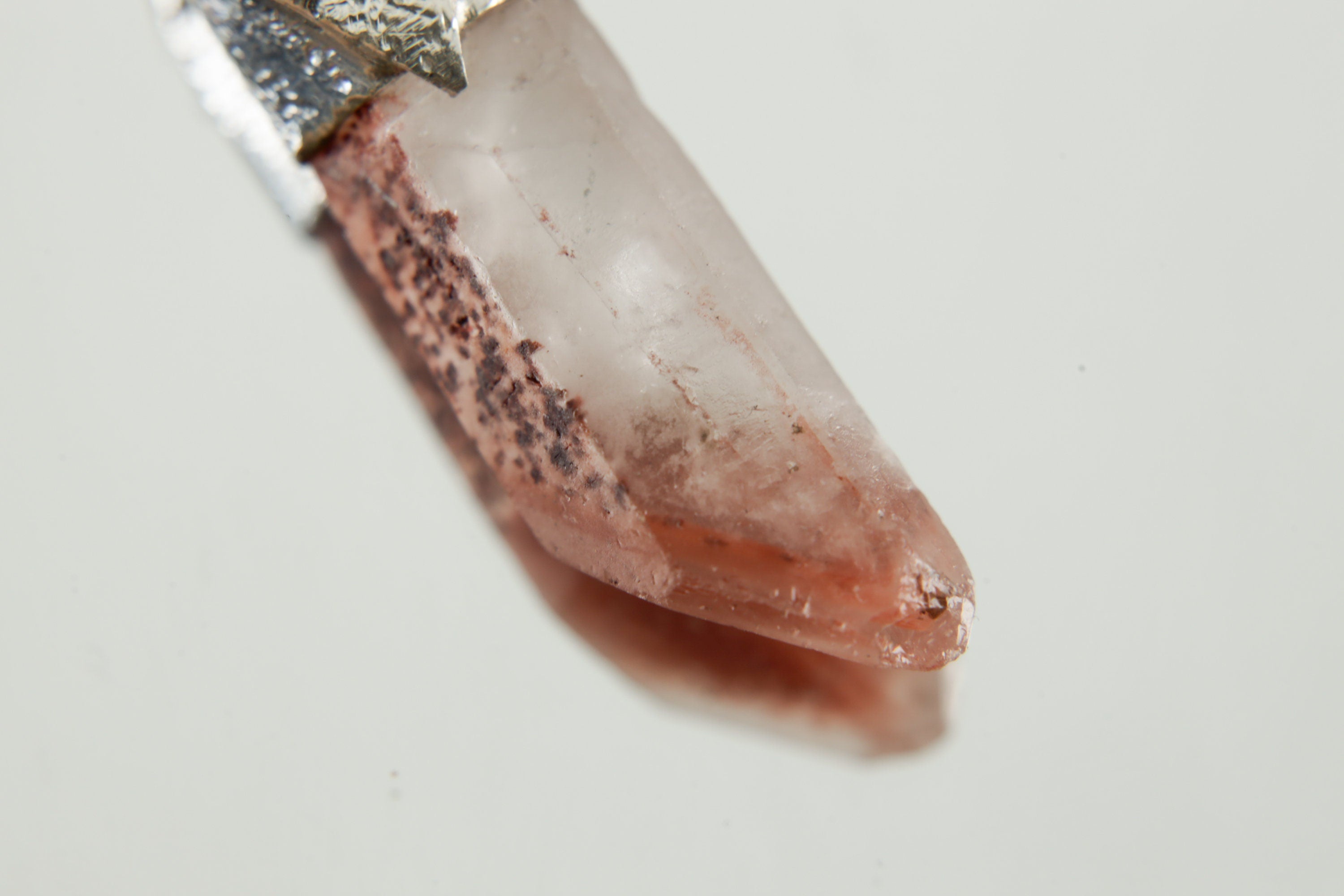 Australian Phantom Lithium Quartz Pendant: Textured Sterling Silver Crystal Point