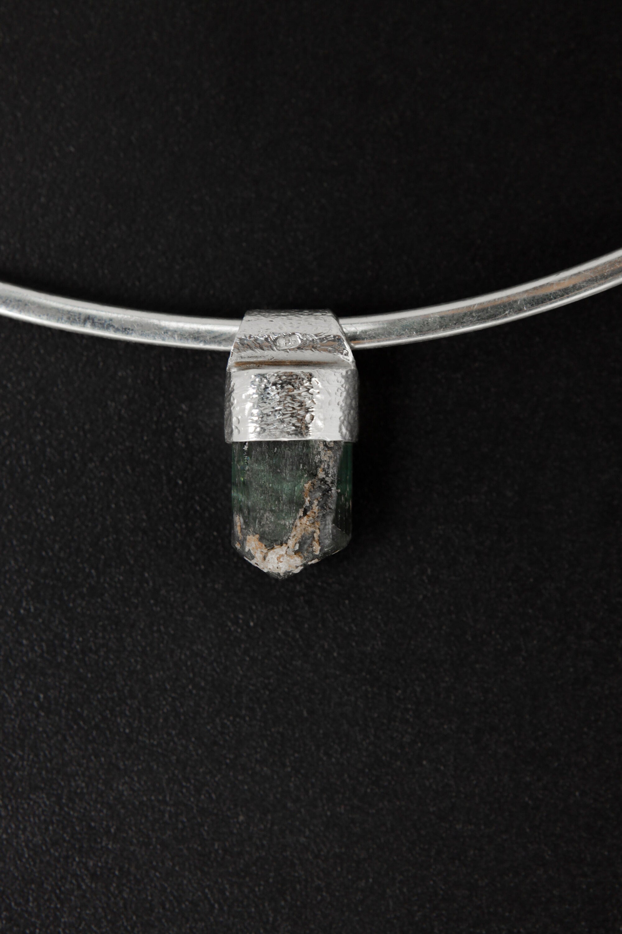 Terminated Blue Tourmaline - Stack Pendant - Organic Textured 925 Sterling Silver - Crystal Necklace