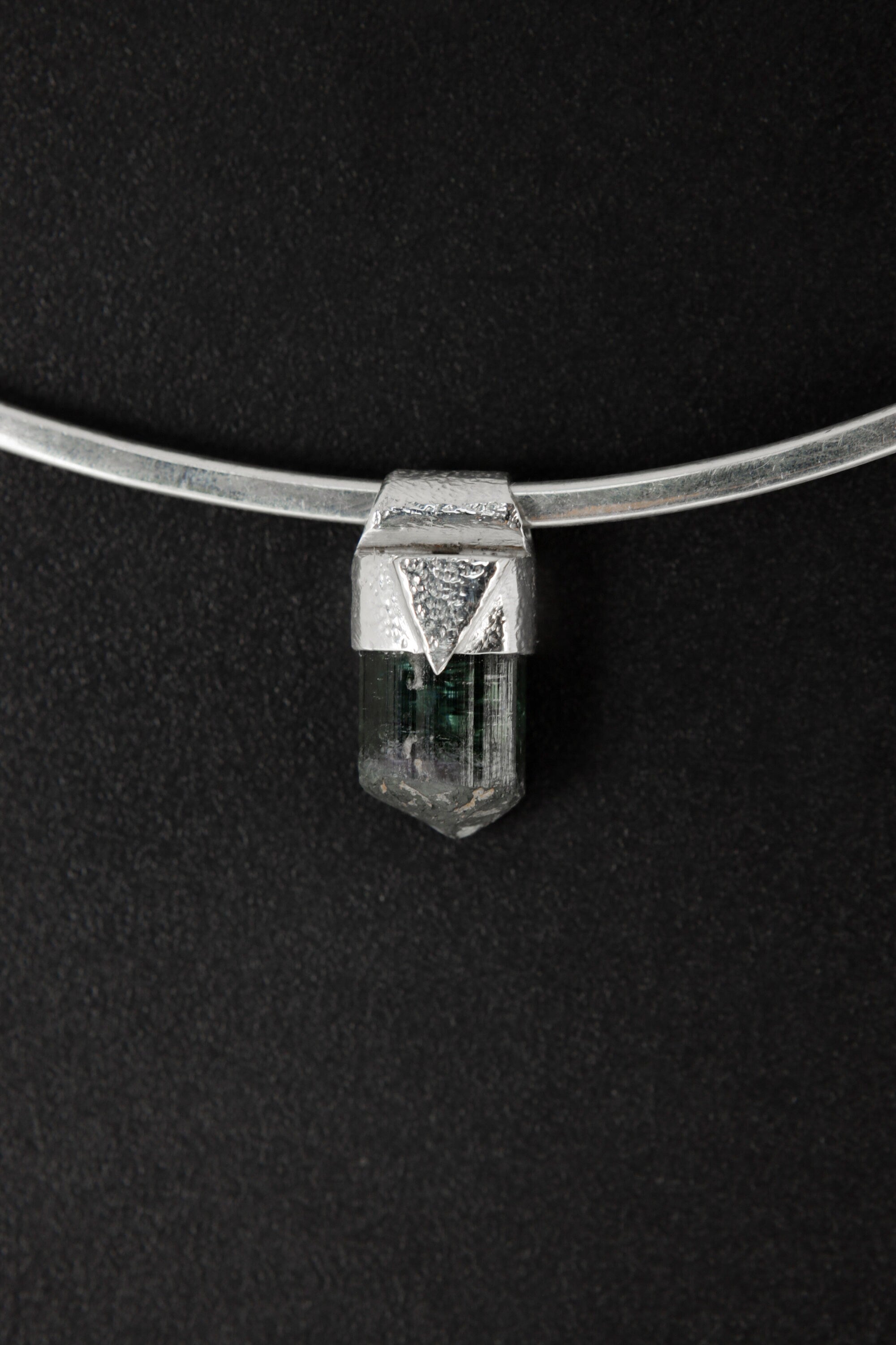 Terminated Blue Tourmaline - Stack Pendant - Organic Textured 925 Sterling Silver - Crystal Necklace