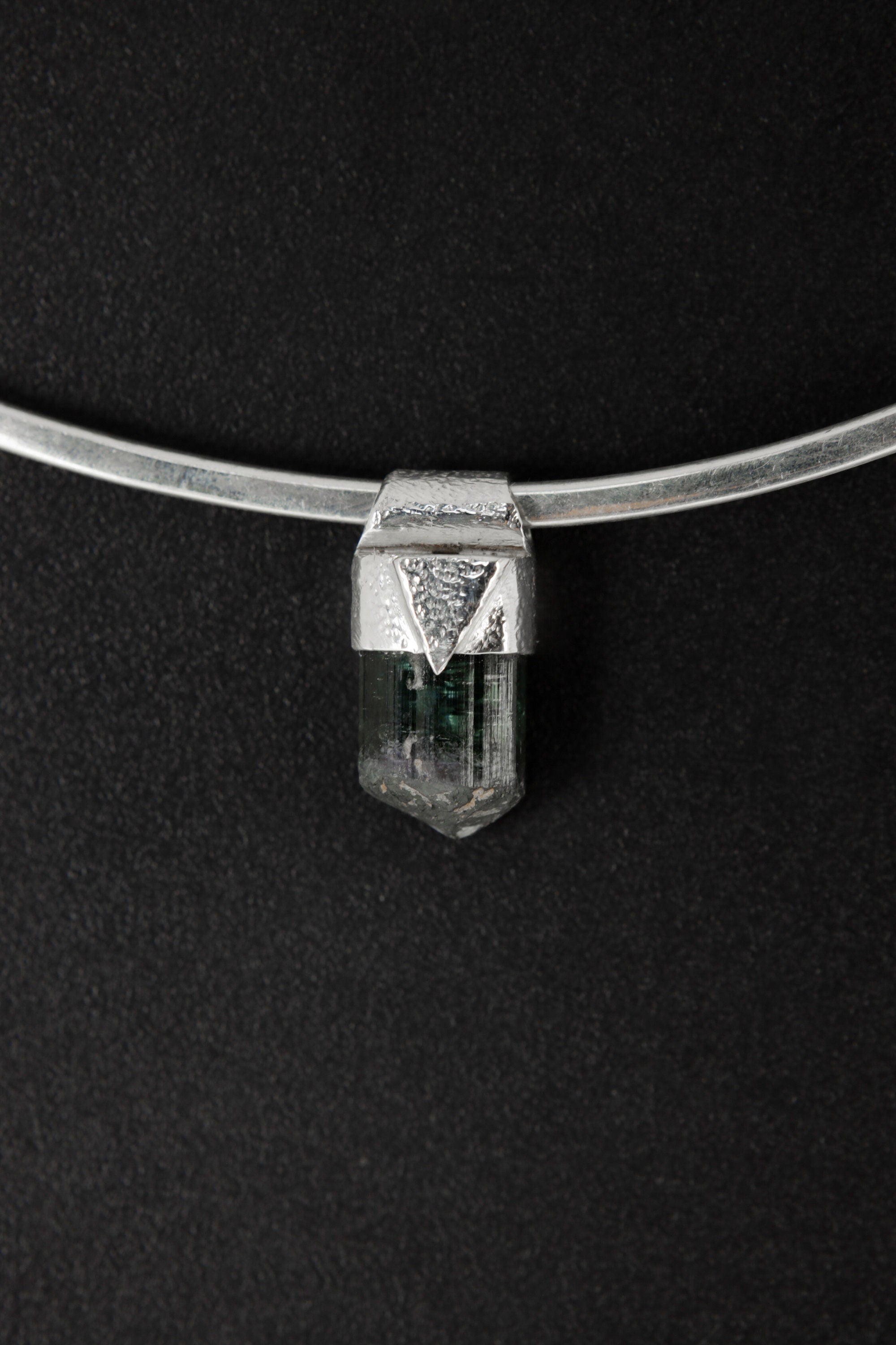 Organic Textured Sterling Silver Crystal Necklace with Rare Terminated Blue Tourmaline, Stack Collection Charm, Throat Chakra, Libra Zodiac