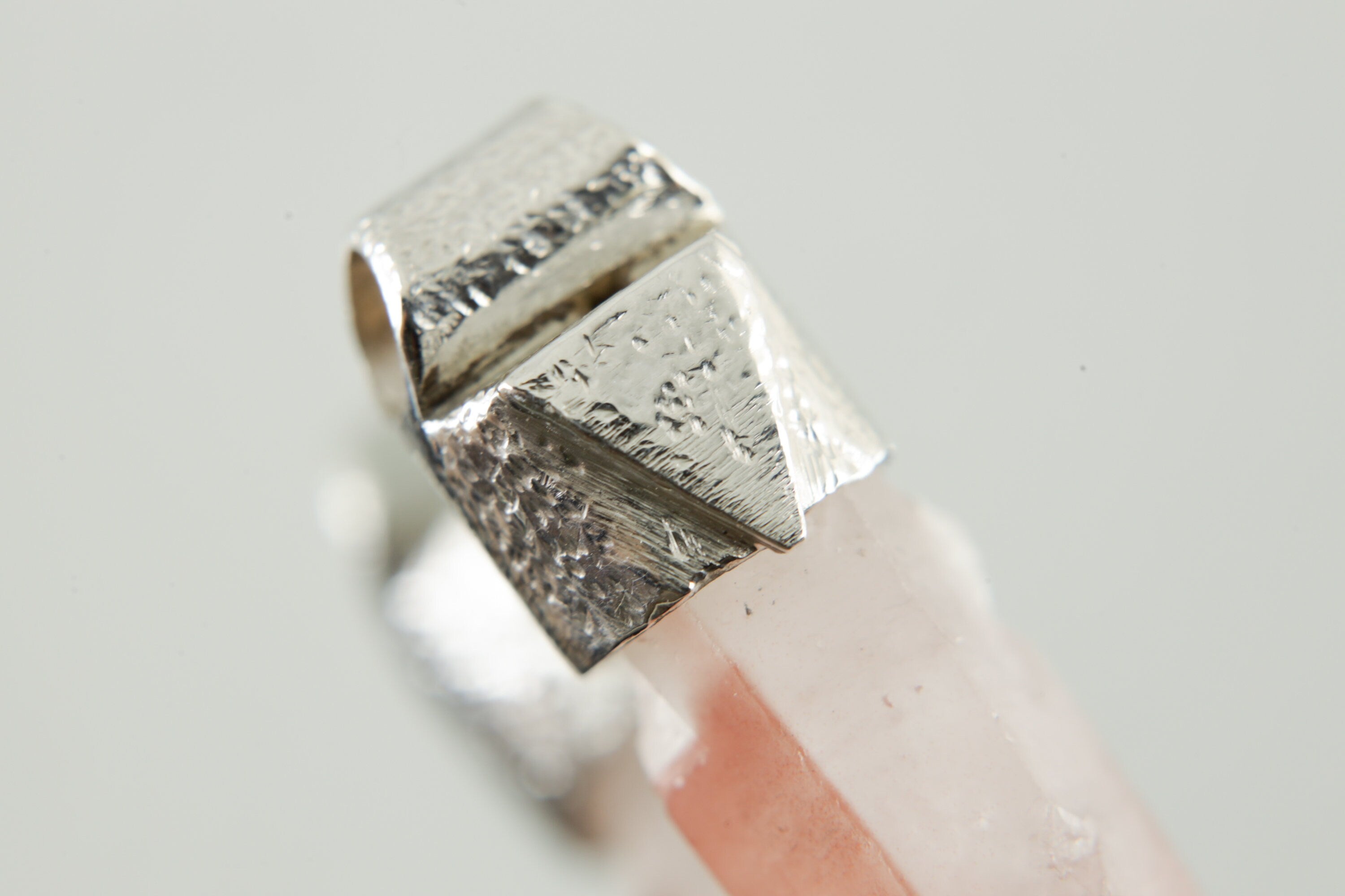Australian Phantom Lithium Lemurian Quartz Point - Stack Pendant - Organic Textured 925 Sterling Silver - Crystal Necklace - No/08