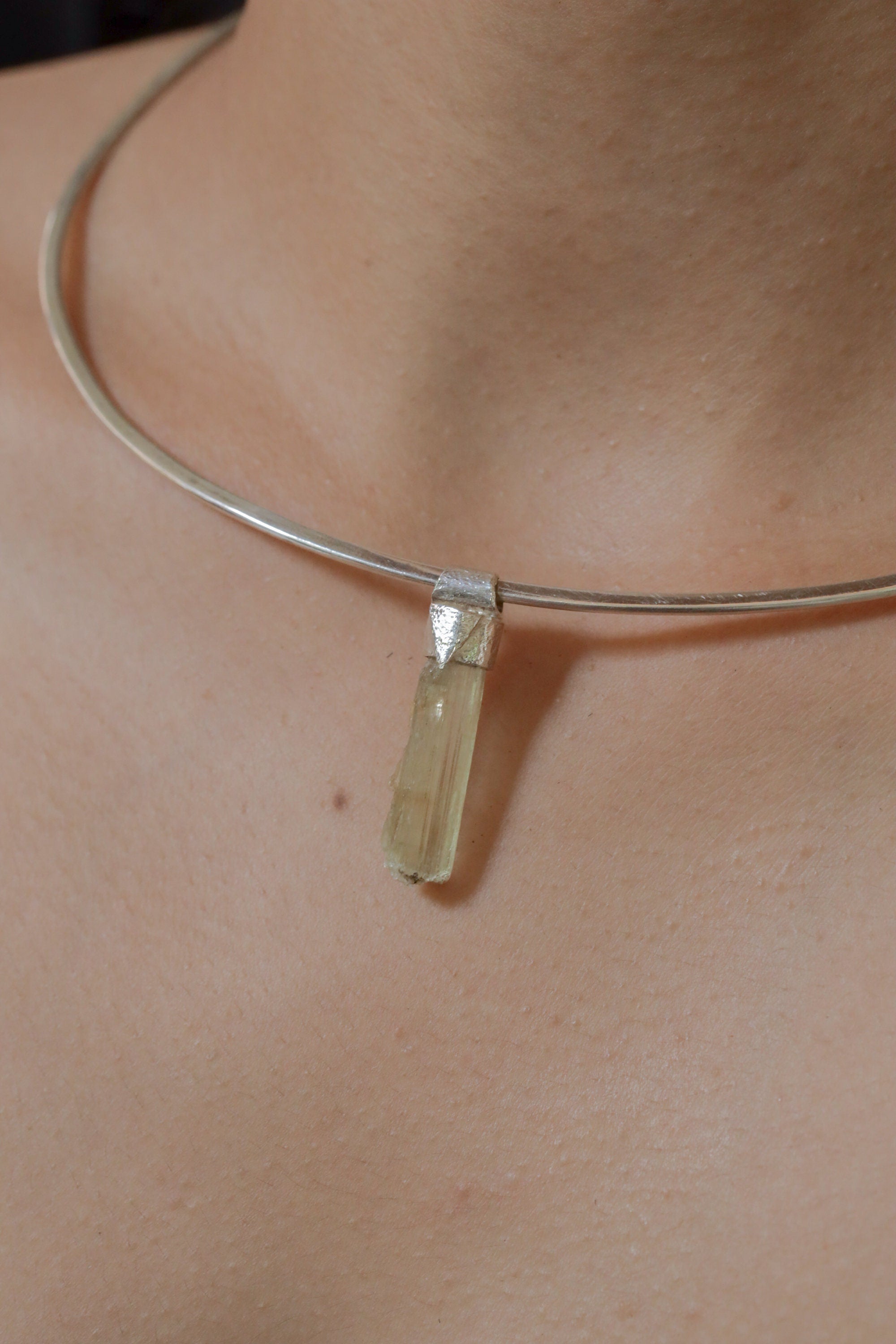 Skeletal Aquamarine Crystal Pendant: Organic Sterling Silver, Calming Energy