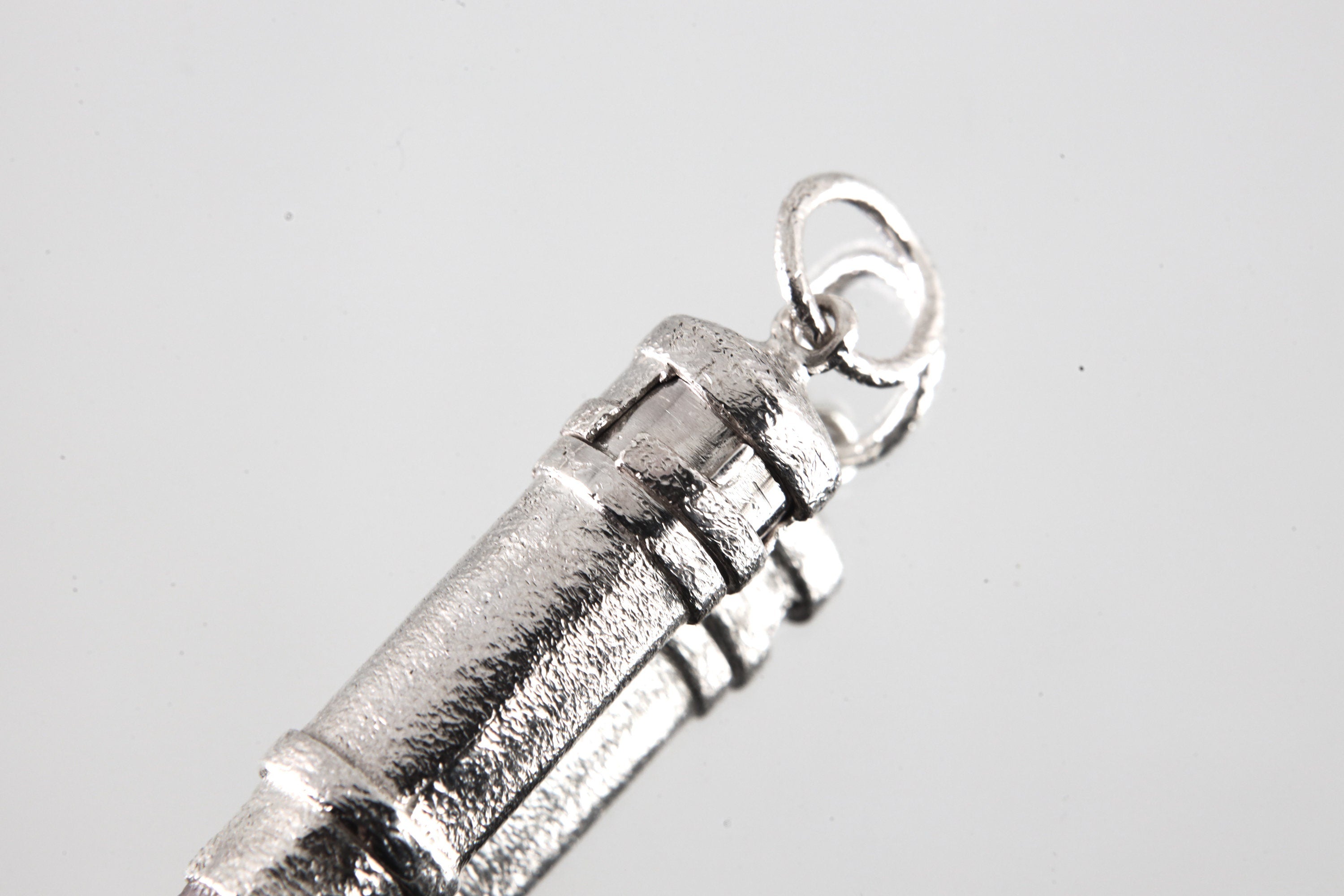 Vera Cruz Amethyst Point - Sizable Solid Capsule Locket - Stash Urn - Textured & Sterling Silver Pendant