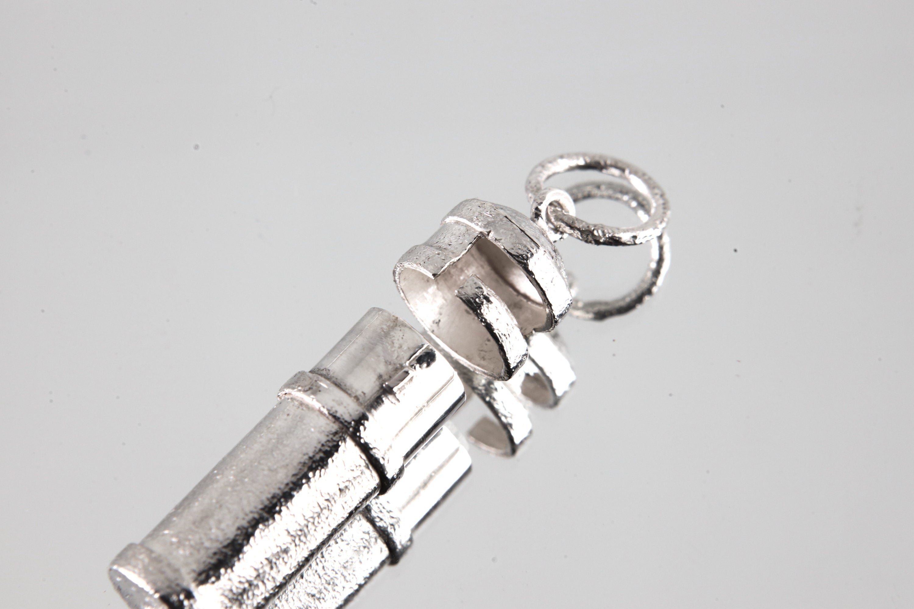 Sterling Silver Capsule Locket Necklace: Australian Quartz Point, Sand Texture
