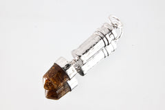 Dangling Crystal Brown Polished Dravite Tourmaline Pendant, Sizable Capsule Locket Charm, Stash Urn, Textured Sterling Silver Necklace