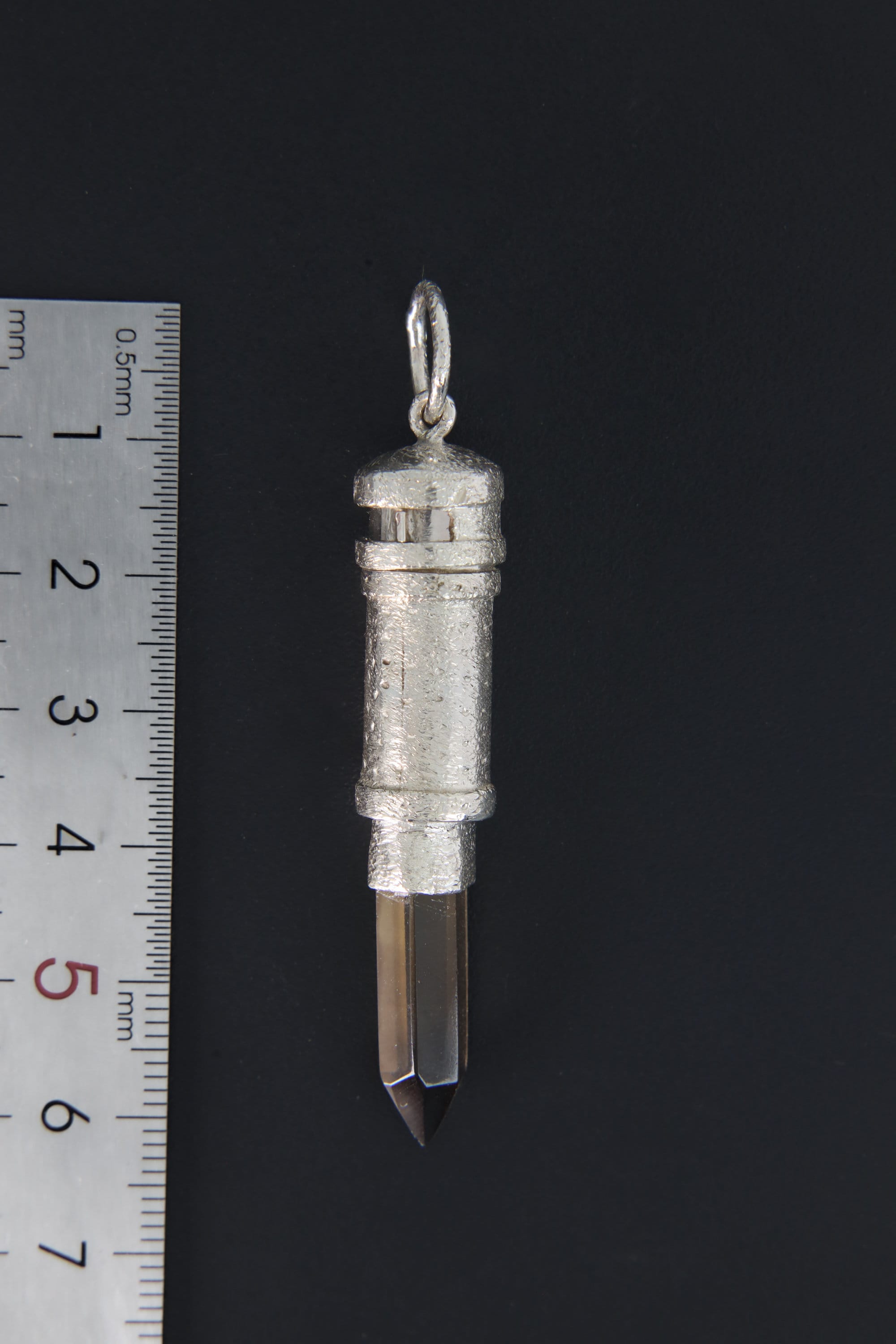 Smokey Citrine Generator Point - Capsule Locket - Stash Urn - Textured & Sterling Silver Pendant