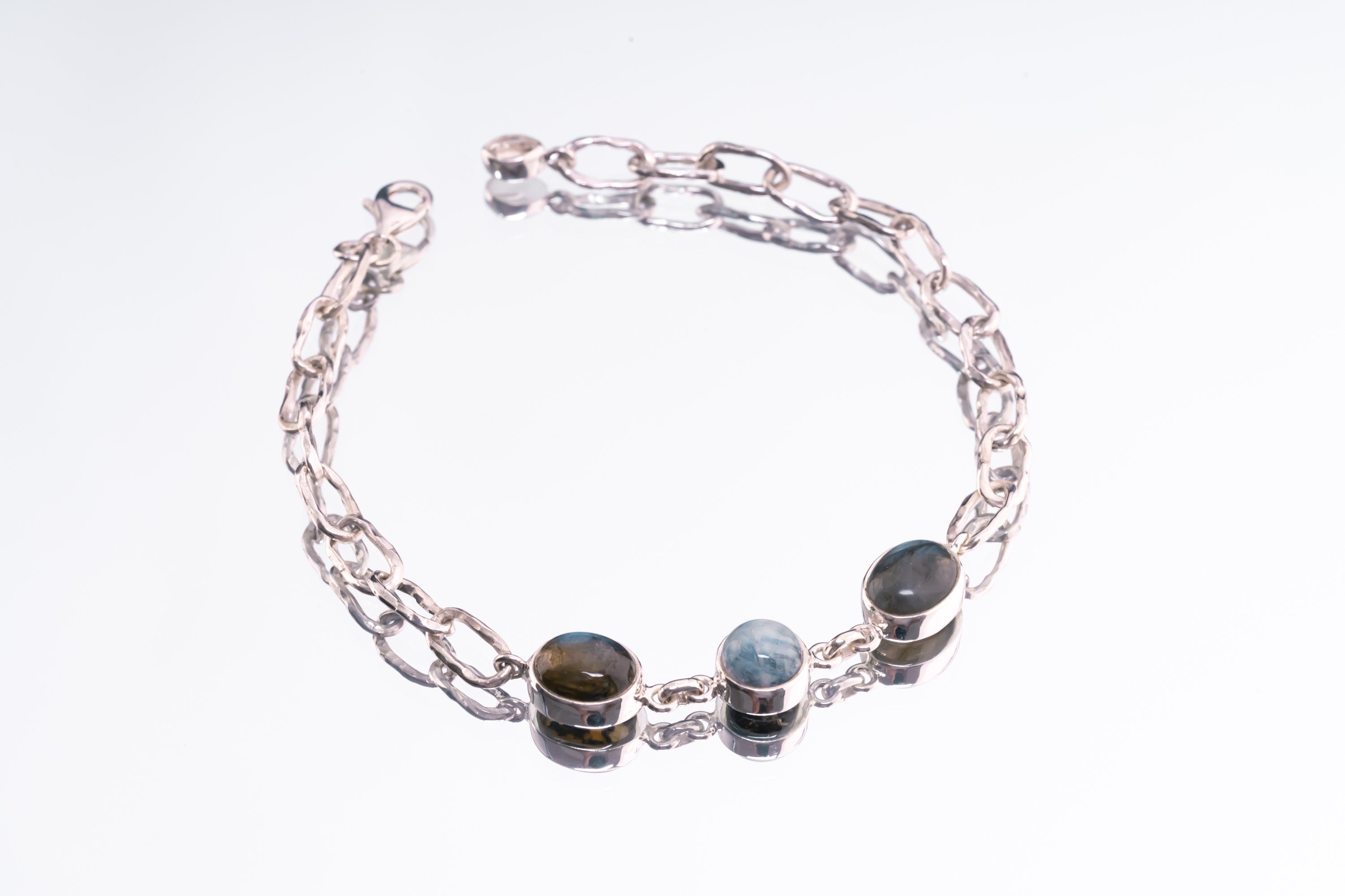Celestial Silver Bracelet: Moonstone, Labradorite & Herkimer Diamond - Sterling Silver - Shiny and Polish Finish