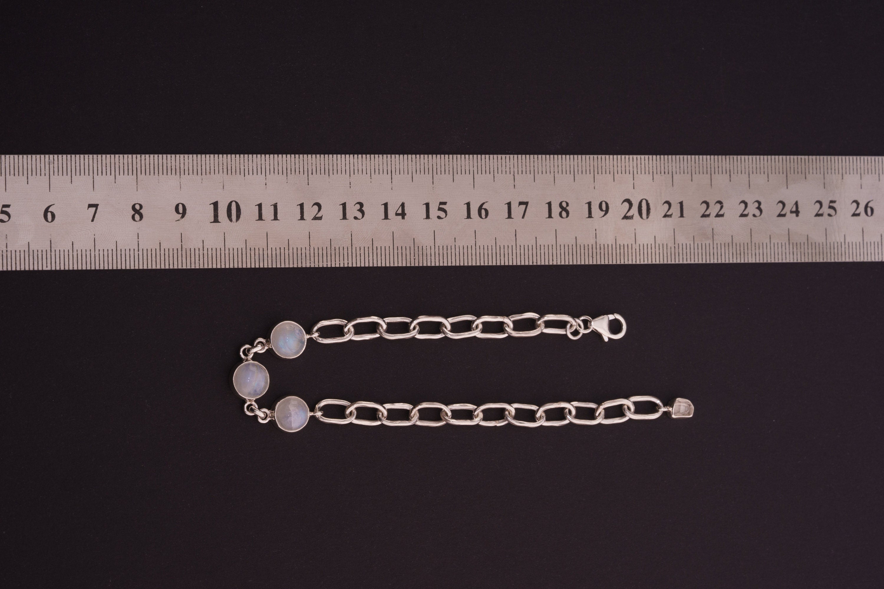 Lunar Glow Moonstone Bracelet: Three Moonstone & Herkimer Diamond - Sterling Silver - Shiny and Polish Finish