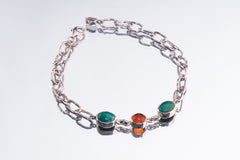Azure Carnelian Harmony Bracelet: Australian Carnelian, Turquoise & Herkimer Diamond - Sterling Silver - Shiny and Polish Finish