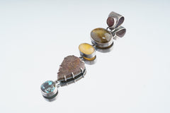 Record Keeper Ruby, Labradorite, Ethiopian Opal, Jasper, Himalayan Turquoise - Sterling Silver Pendant - Textured & Oxidized