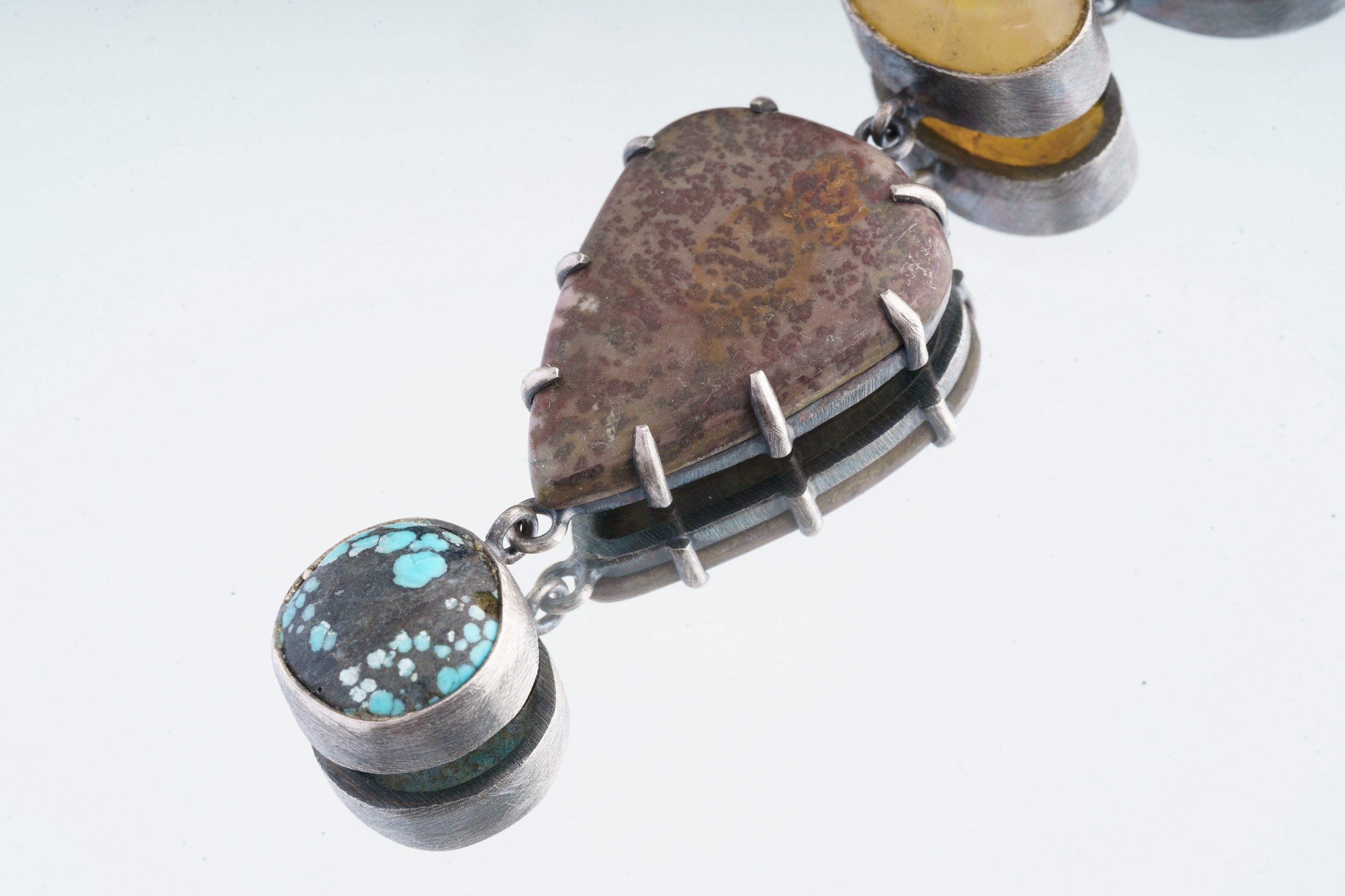 Record Keeper Ruby, Labradorite, Ethiopian Opal, Jasper, Himalayan Turquoise - Sterling Silver Pendant - Textured & Oxidized
