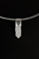 Australian Drusy Cathedral Candle Quartz Stack Pendant shown on black background with sterling silver cap and creamy crystal point.