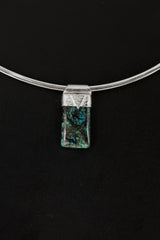 Australian Chrysocolla Cabochon Stack Pendant, Organic Textured 925 Sterling Silver, Throat Chakra, Gemini Zodiac, Communication Strength