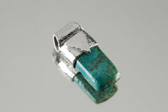 Tiny Australian Chrysocolla Cabochon Stack Pendant, Organic Textured 925 Sterling Silver, Throat Chakra, Virgo Zodiac, Communication