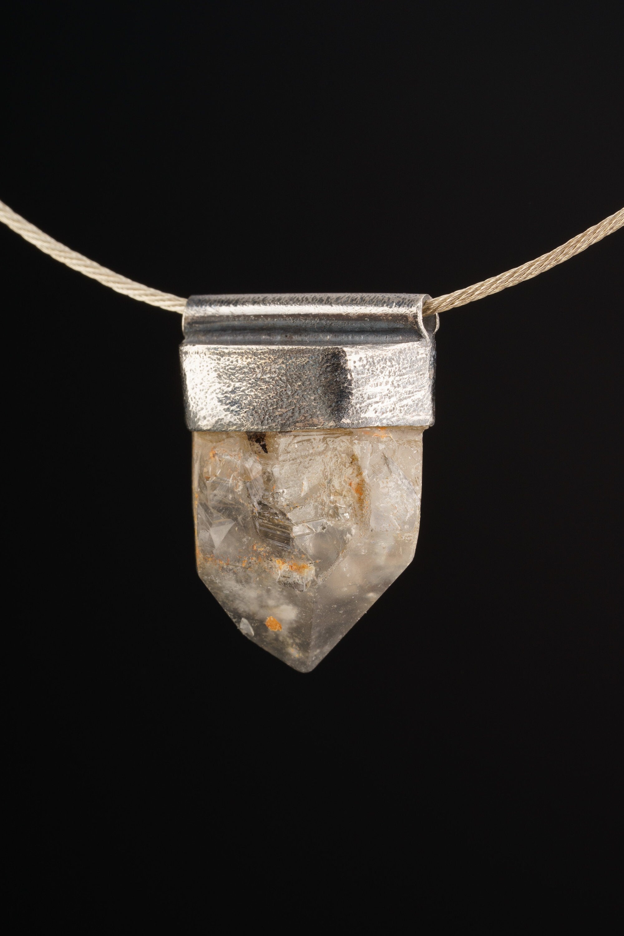 Australian Citrine Point - Stack Pendant - Organic Textured 925 Sterling Silver - Crystal Necklace