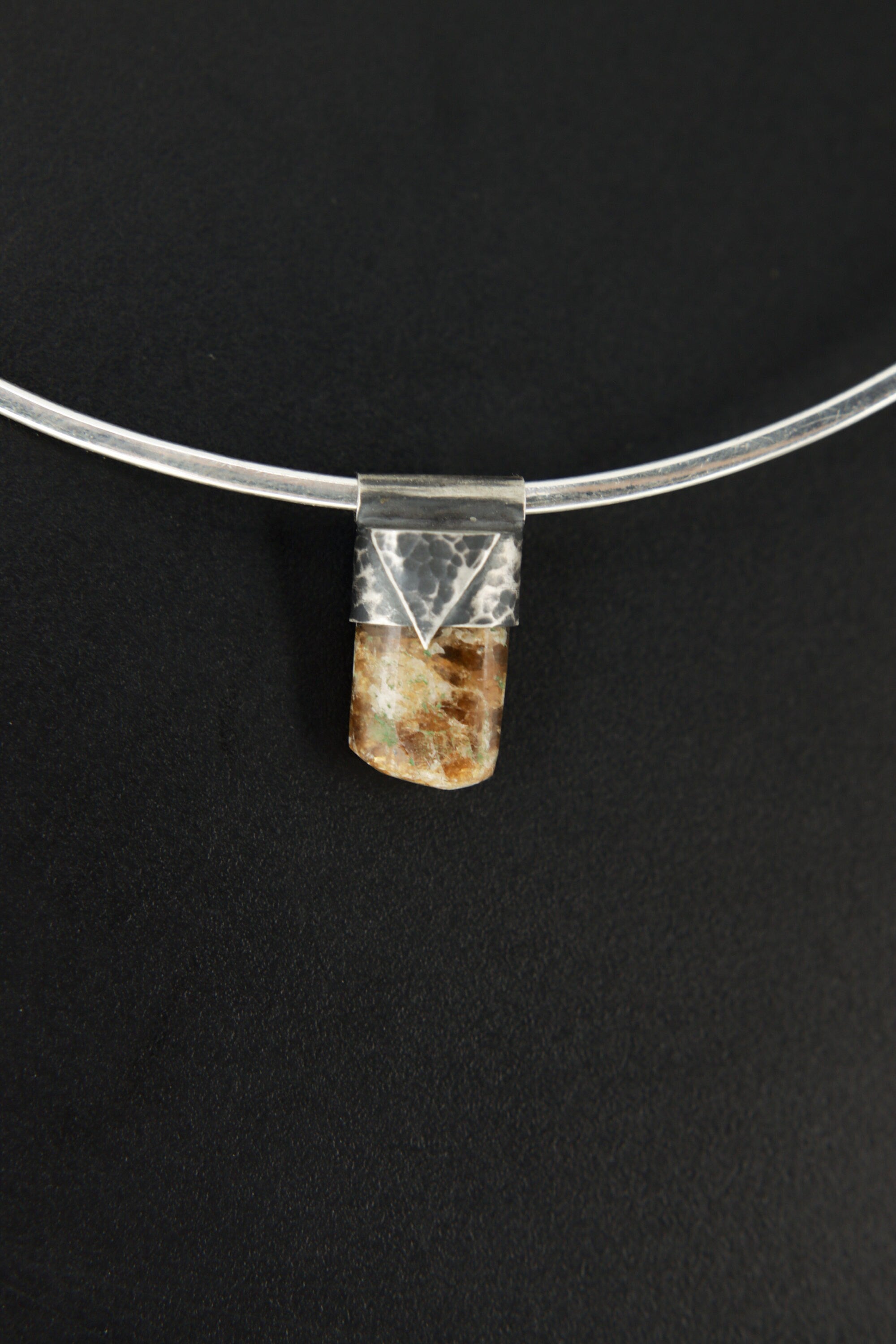Brown Himalayan Gem Dravite Tourmaline - Stack Pendant - Organic Textured 925 Sterling Silver - Crystal Necklace- NO/02