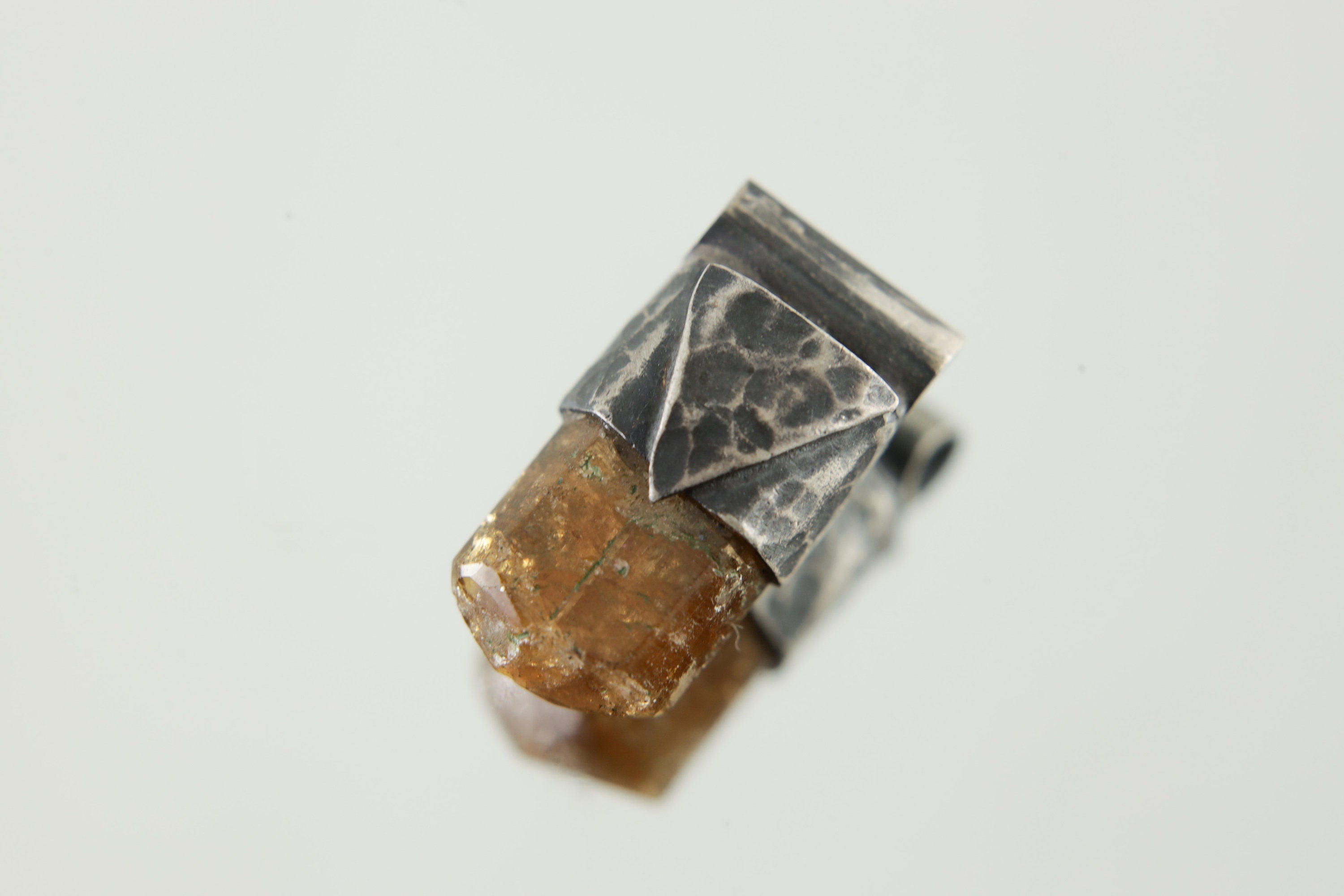 Organic Textured Sterling Silver with Shaped & Polished Brown Himalayan Dravite Tourmaline, Stack Pendant, Root Chakra, Scorpio Zodiac