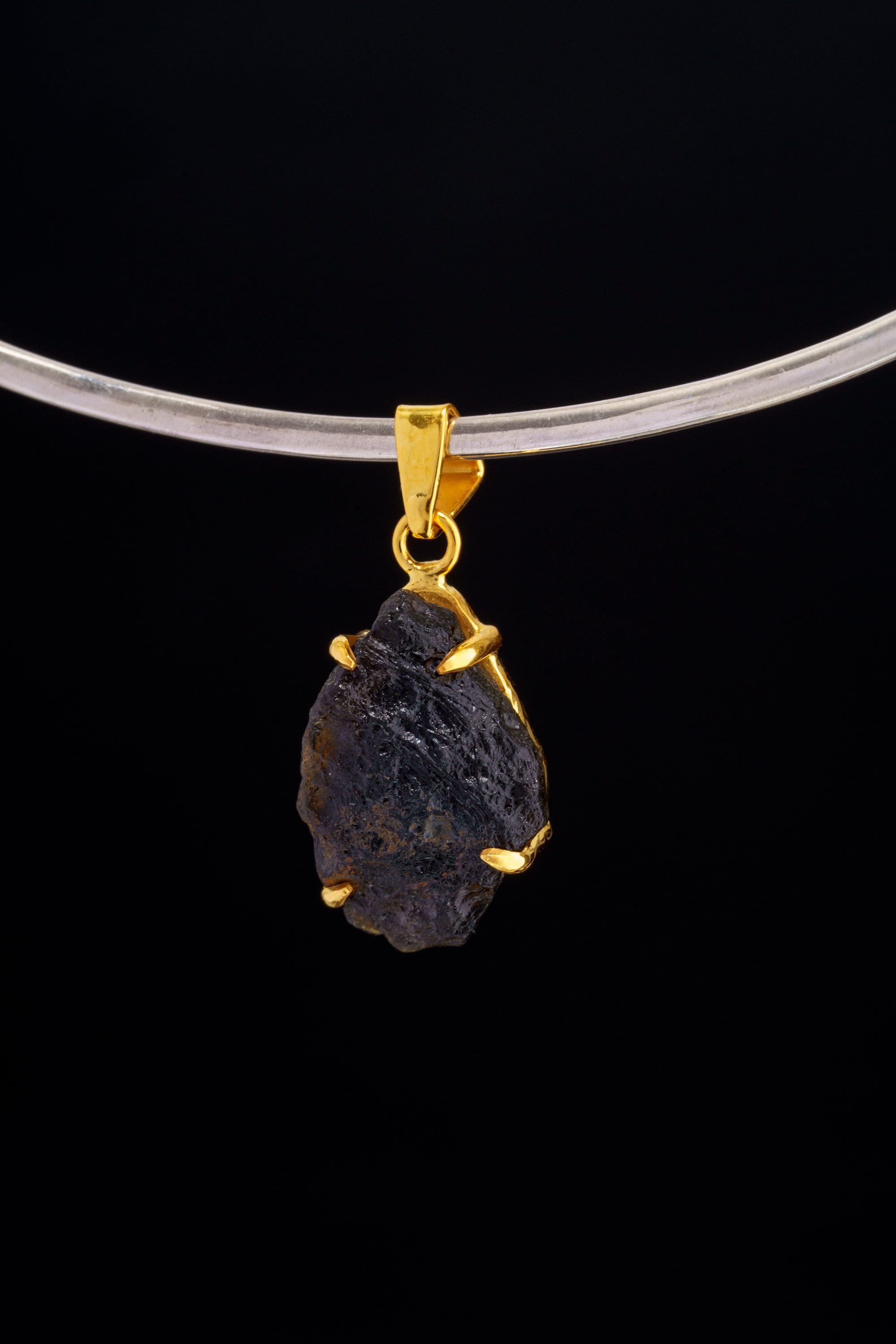 Golden Triangle Mount Darwin Tektite - Sterling Silver Pendant - With Gold Plated