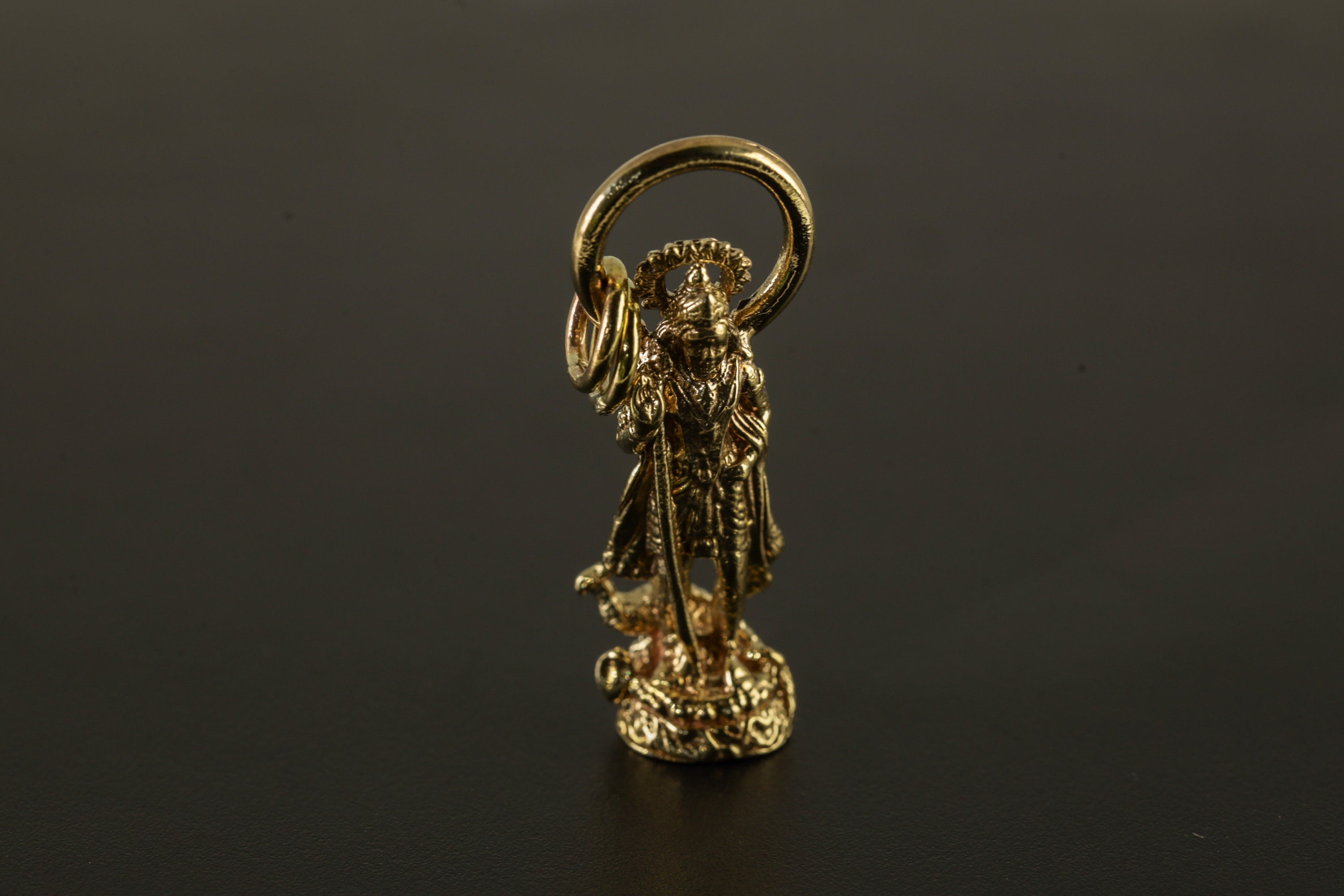 Hindu Pendant Cast Necklace Featuring Divine Veenadhara Saraswati, Gold Plated Brass Cast Charm, Symbolic Talisman for Knowledge Seekers