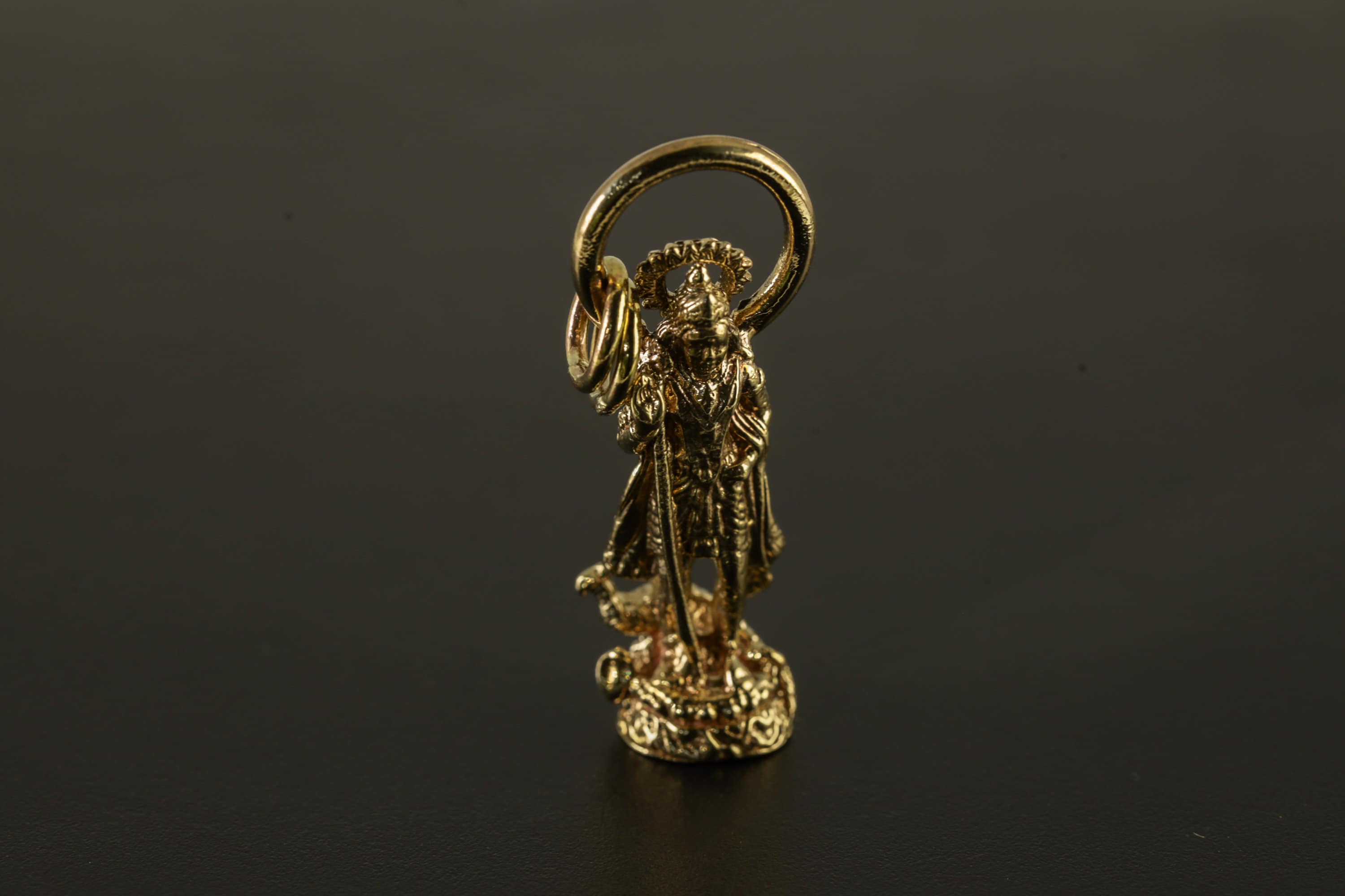 Hindu Pendant Cast Necklace Featuring Divine Veenadhara Saraswati, Gold Plated Brass Cast Charm, Symbolic Talisman for Knowledge Seekers