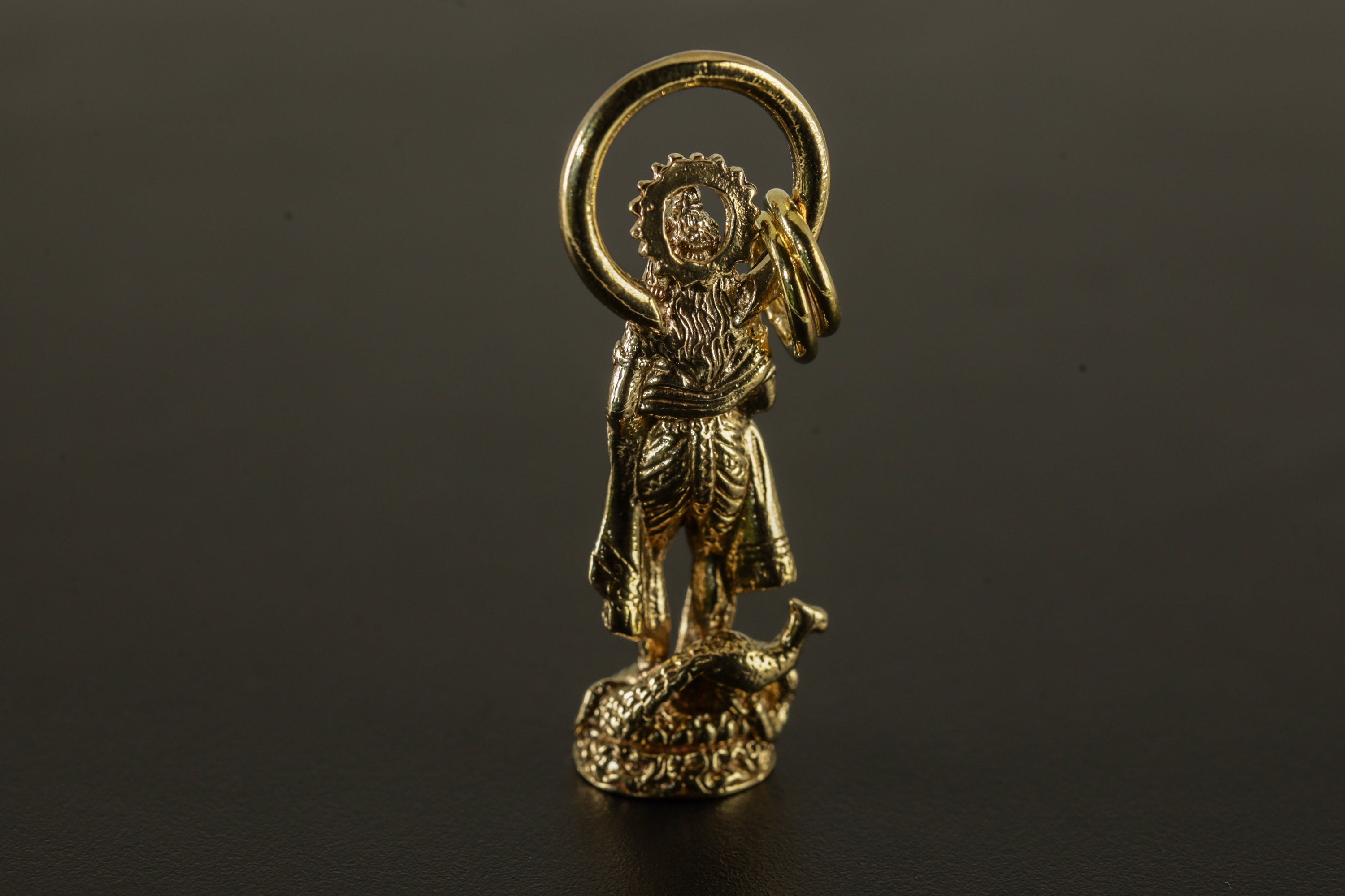 Hindu Pendant Cast Necklace Featuring Divine Veenadhara Saraswati, Gold Plated Brass Cast Charm, Symbolic Talisman for Knowledge Seekers