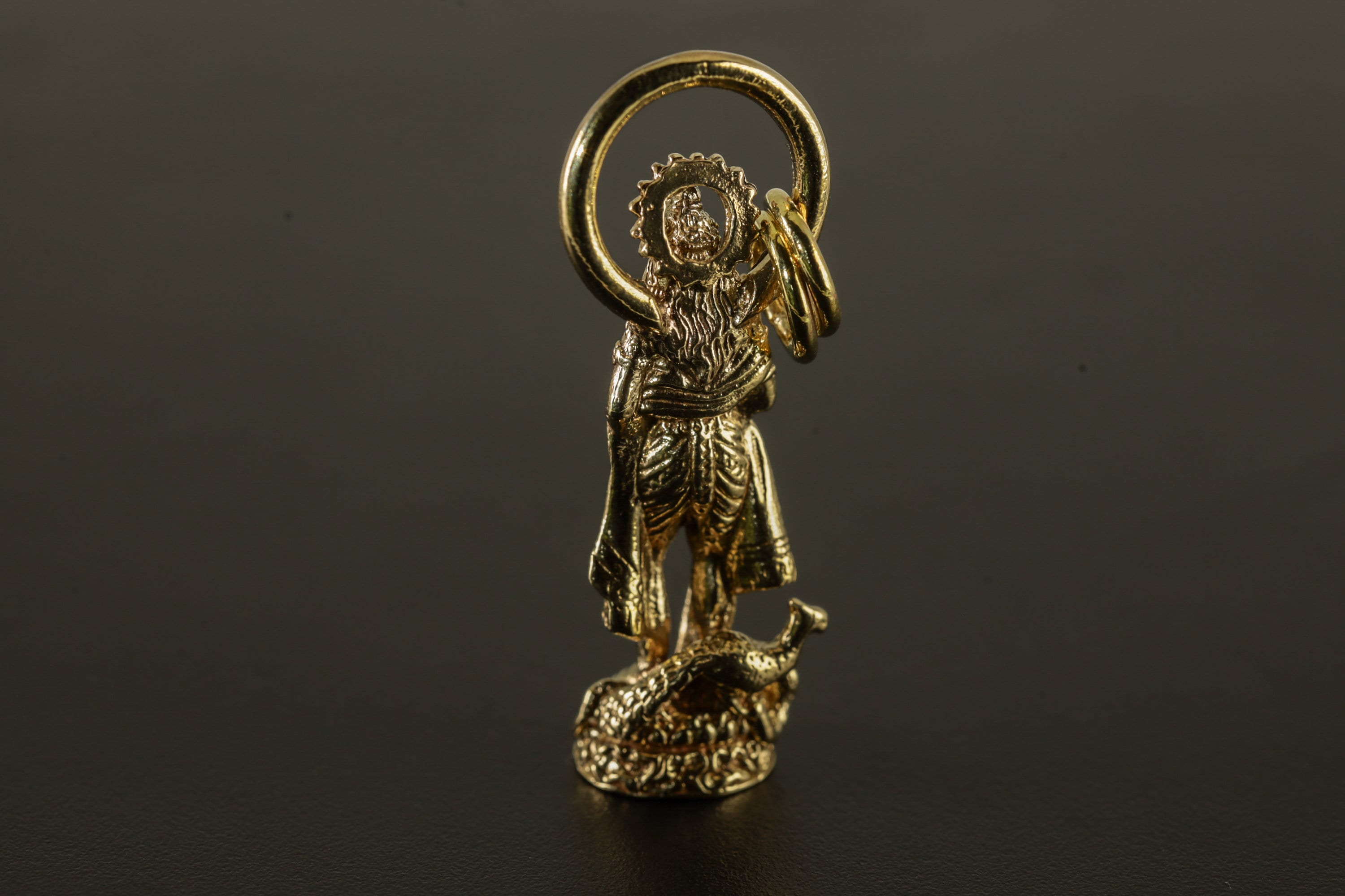 Hindu Pendant Cast Necklace Featuring Divine Veenadhara Saraswati, Gold Plated Brass Cast Charm, Symbolic Talisman for Knowledge Seekers