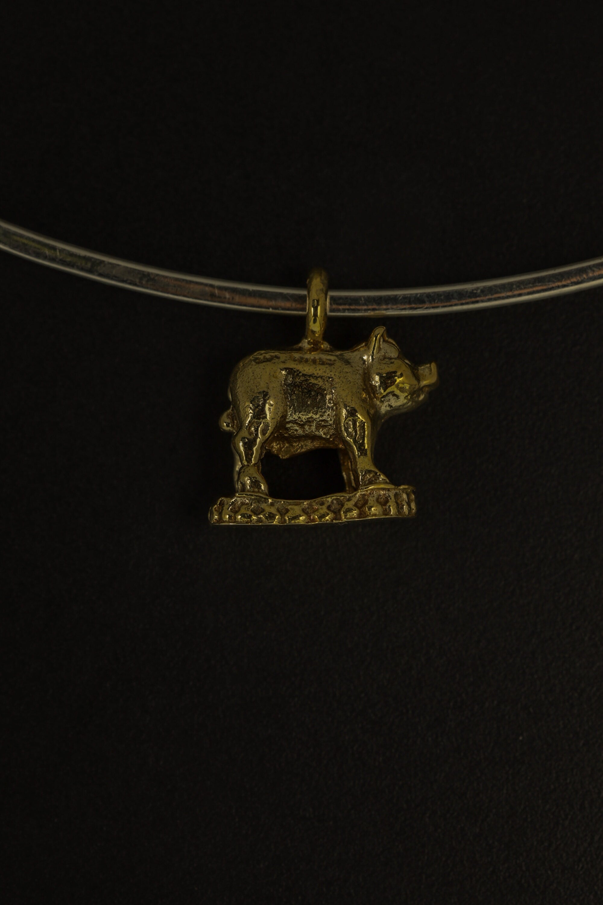 Golden Prosperity Piglet - Gold Plated Brass Cast - Pendant Necklace