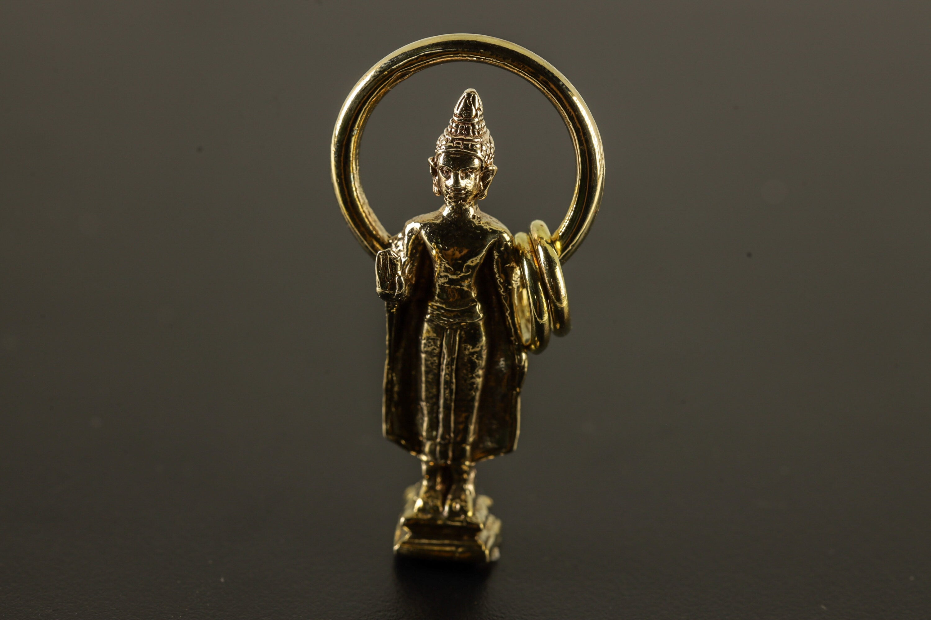 Gold Plated Brass Buddhist Pendant Necklace with Blessing Aura Verdana Buddha Talisman, Spiritual Charm for Enlightenment