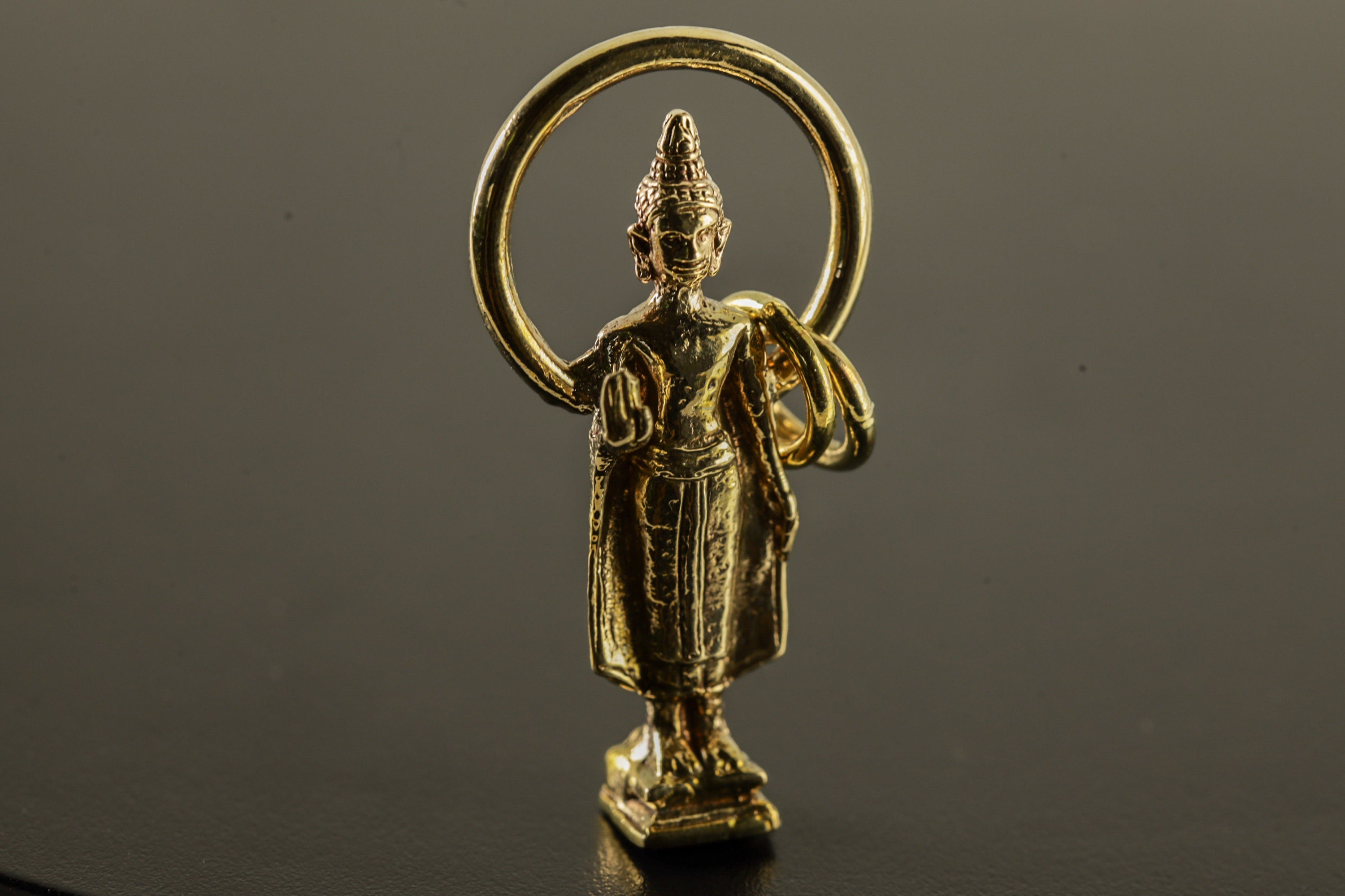 Gold Plated Brass Buddhist Pendant Necklace with Blessing Aura Verdana Buddha Talisman, Spiritual Charm for Enlightenment