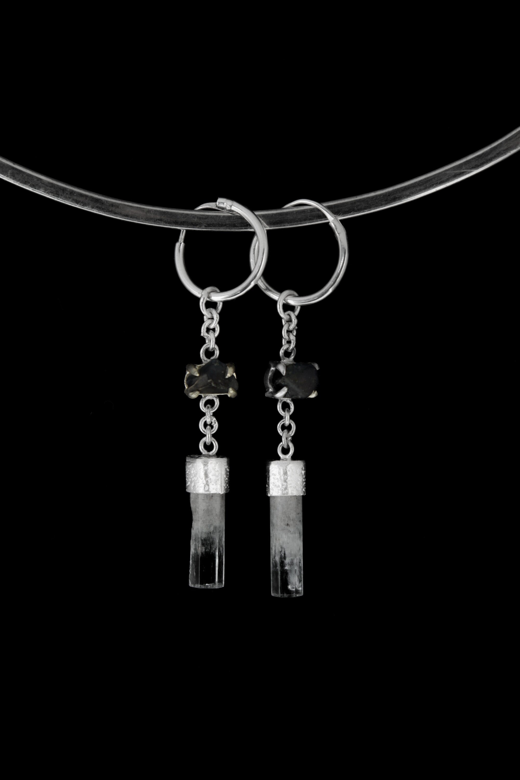 Sapphire & Aquamarine Sterling Silver Hoop Earrings - Australian Gemstone