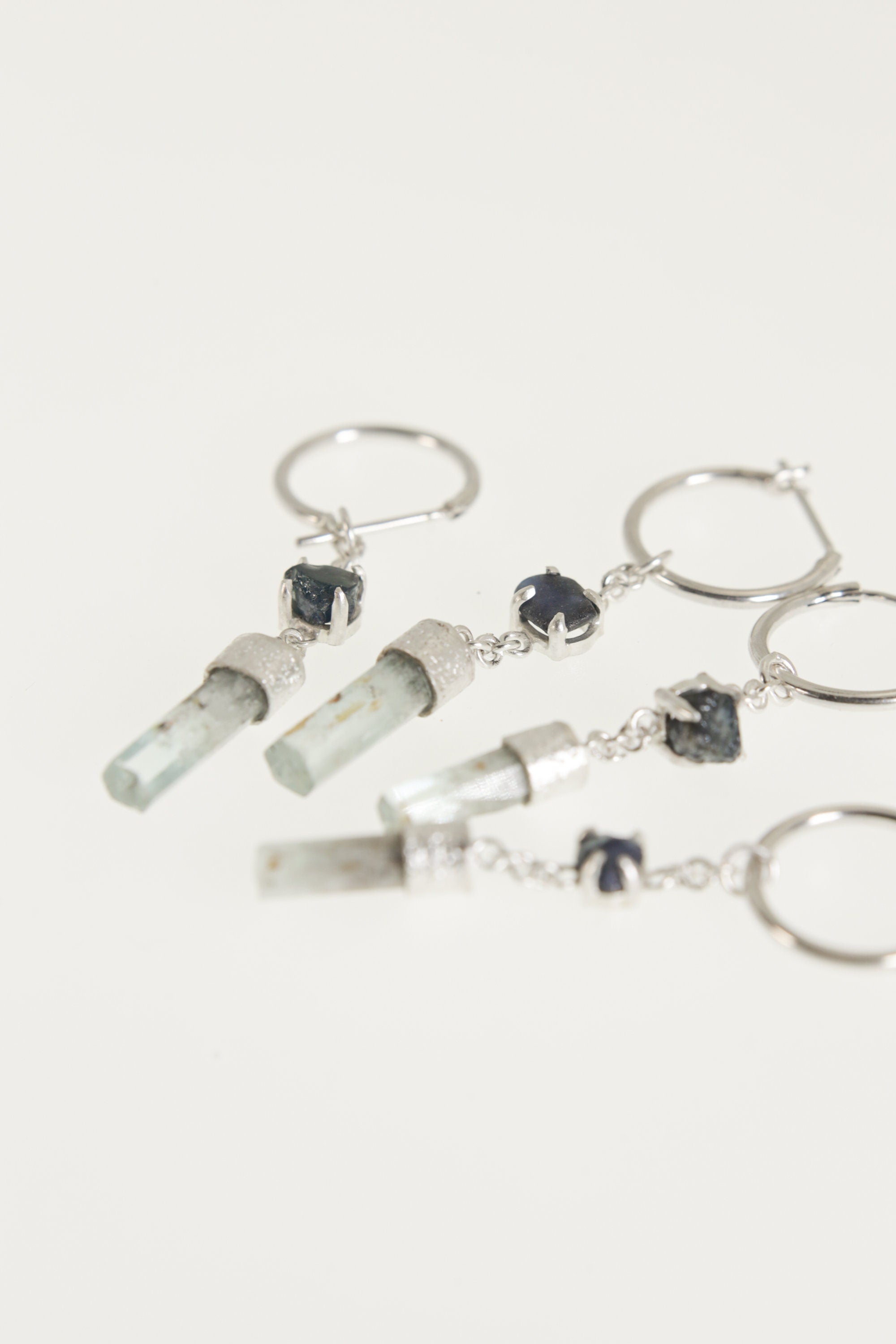 Sapphire & Aquamarine Sterling Silver Hoop Earrings - Australian Gemstone