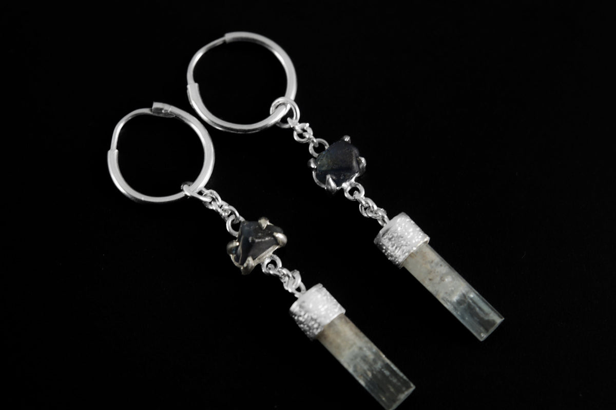 Sapphire & Aquamarine Sterling Silver Hoop Earrings - Australian Gemstone