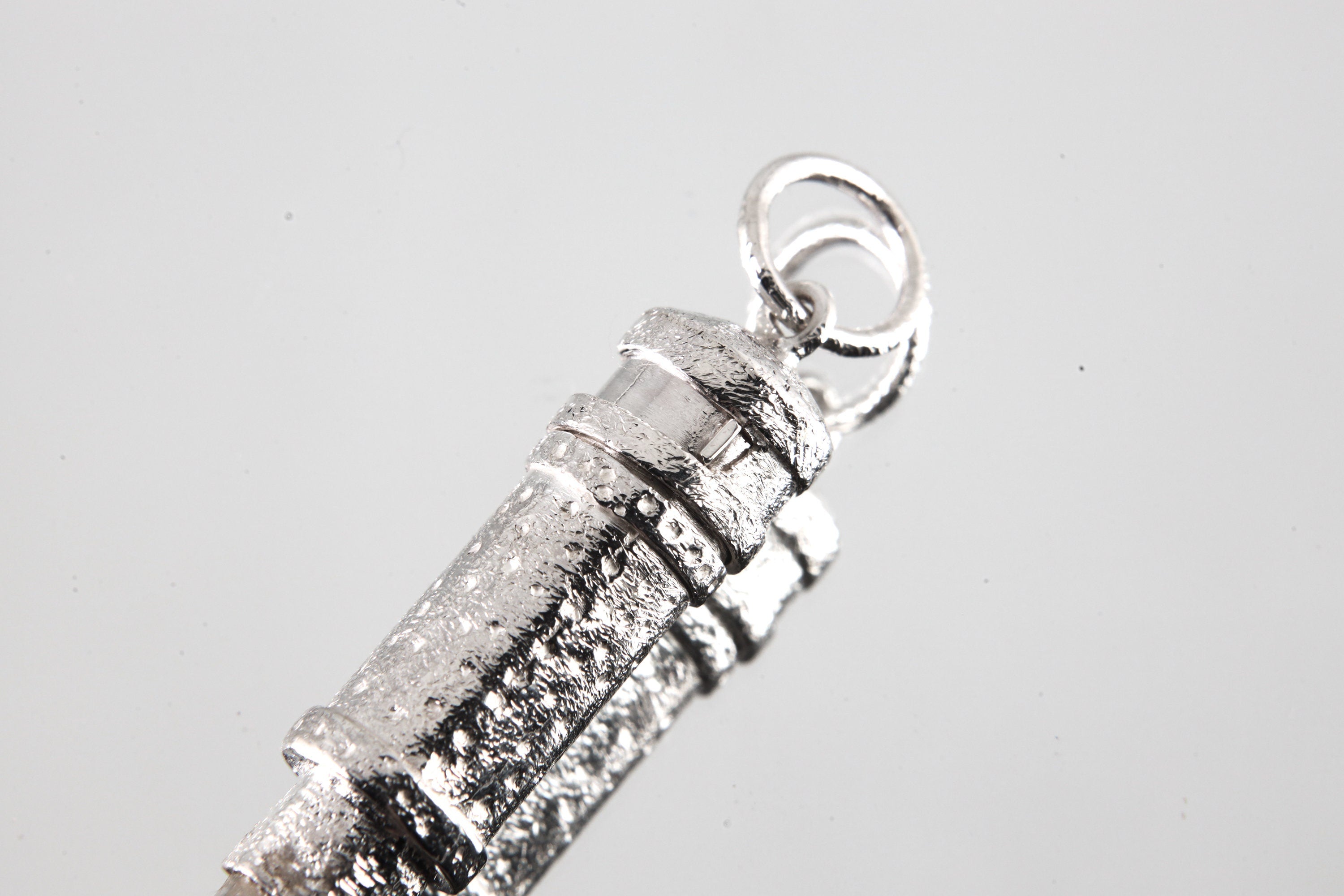 Australian Natural Clear Quartz Point - Solid Capsule Locket - Stash Urn - Textured & Sterling Silver Pendant
