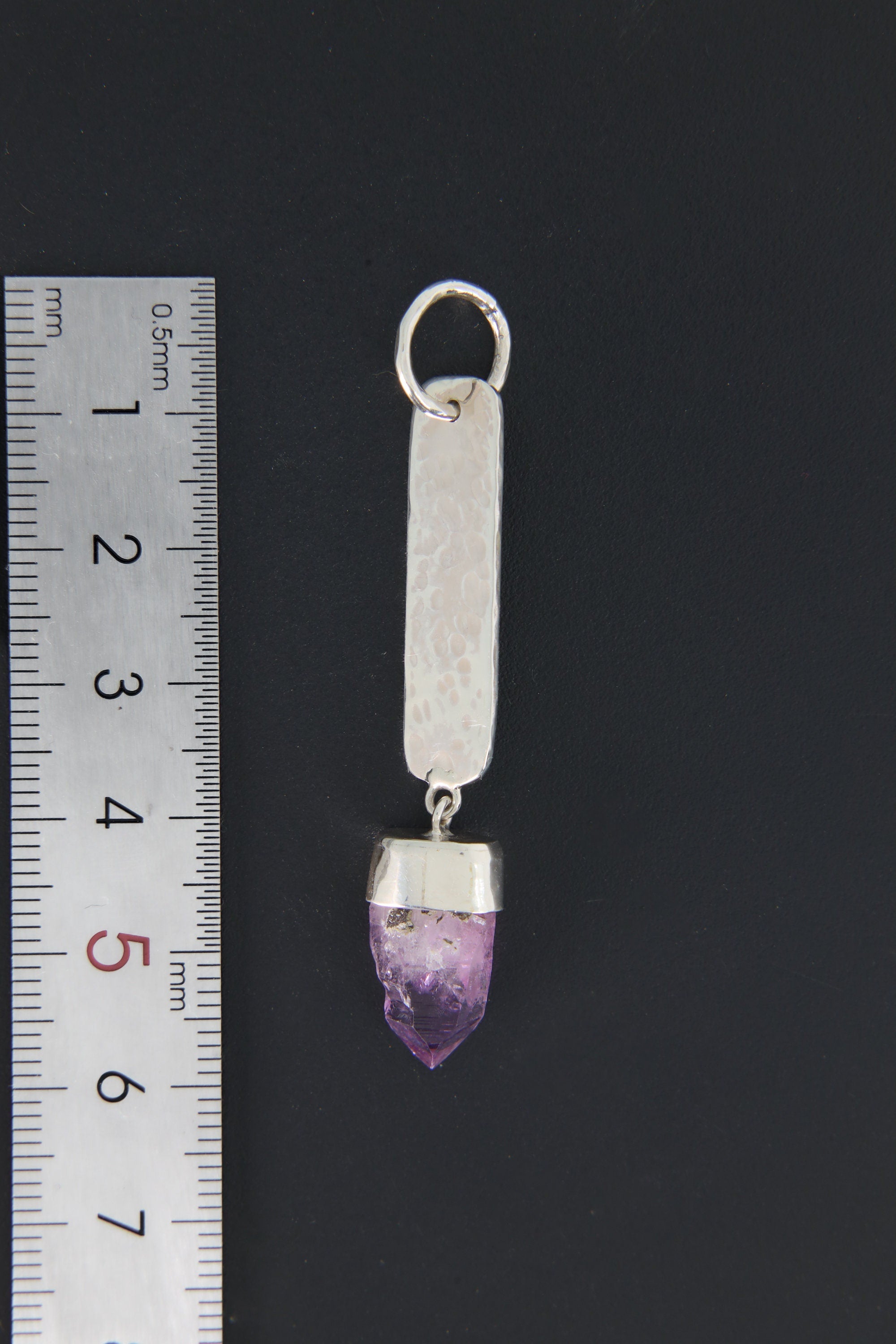 Vera Cruz Amethyst Pendant - Sterling Silver - Hammer Texture & Shiny Finish